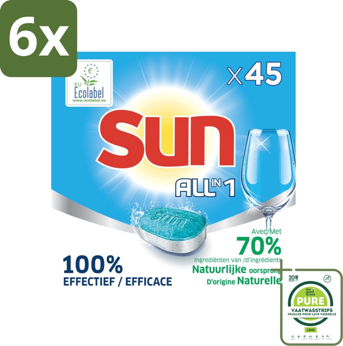 Sun All-in One - Ecolabel - Vaatwastabletten - 45 Tabletten - Voordeelverpakking - 6 stuks - Vaatwastabletten - Vaatwasser
