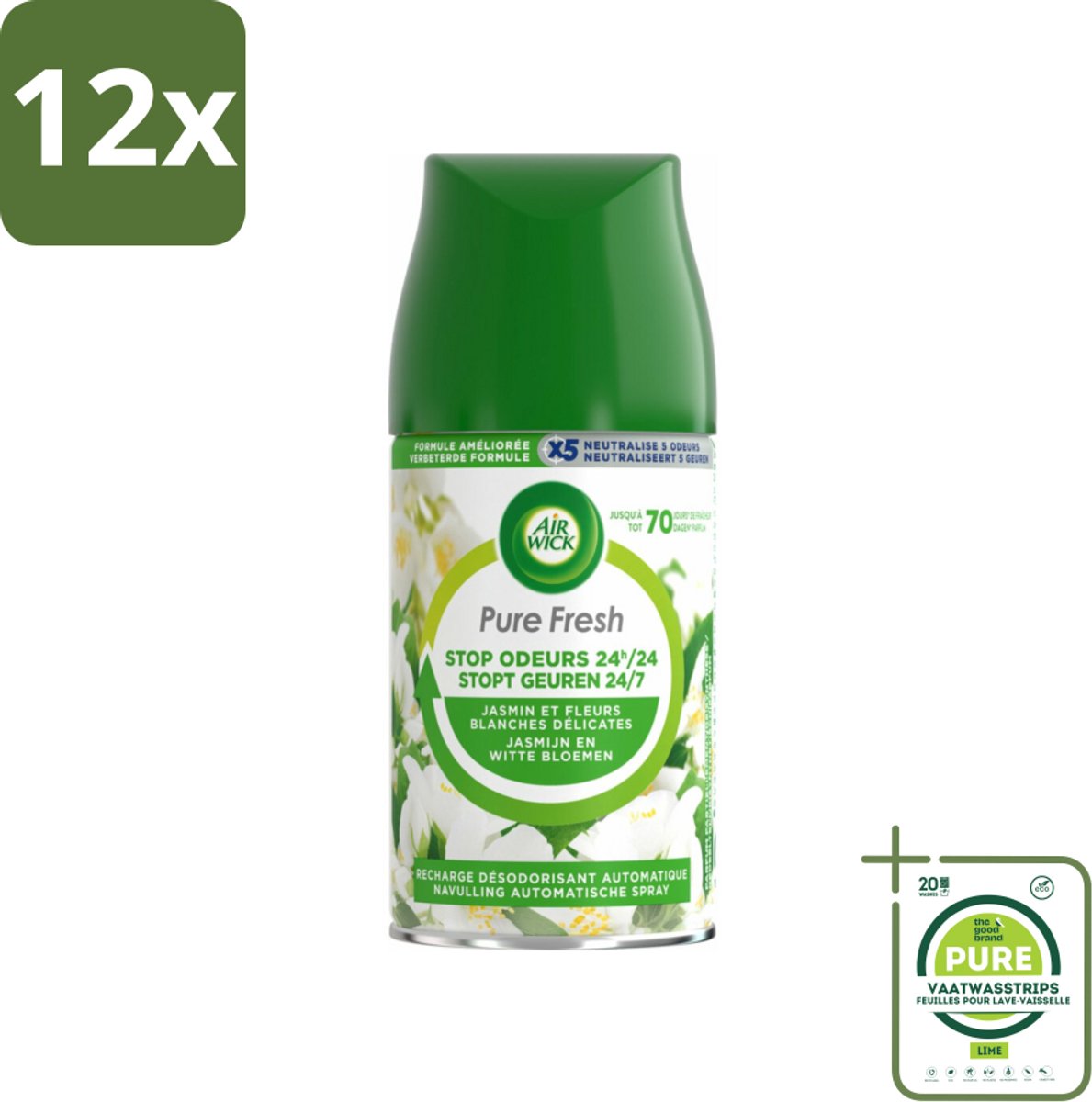 Air Wick Freshmatic - Luchtverfrisser Navulling - Pure Jasmijn & Witte Bloemen - 250ml - Voordeelverpakking - 12 stuks - Luchtverfrisser - Air Wick