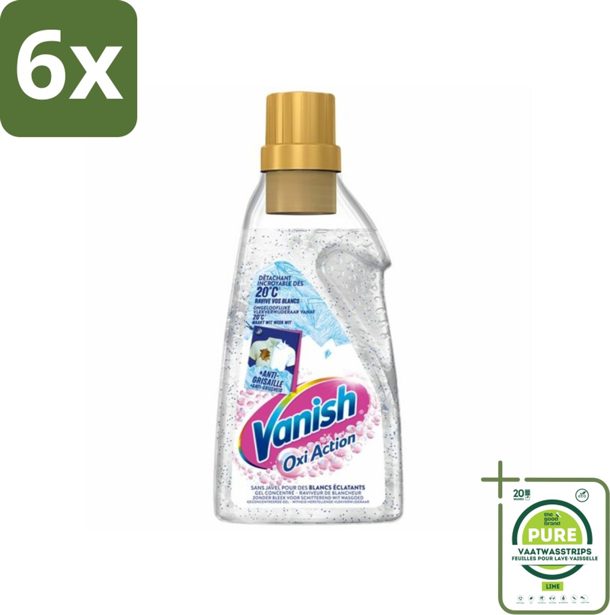 Vanish Oxi Action - Vlekkenverwijderaar Gel - Zonder Bleek - Witte Was - 15 Wasbeurten - Voordeelverpakking - 6 stuks - Vlekkenverwijderaar - Wasverbeteraar