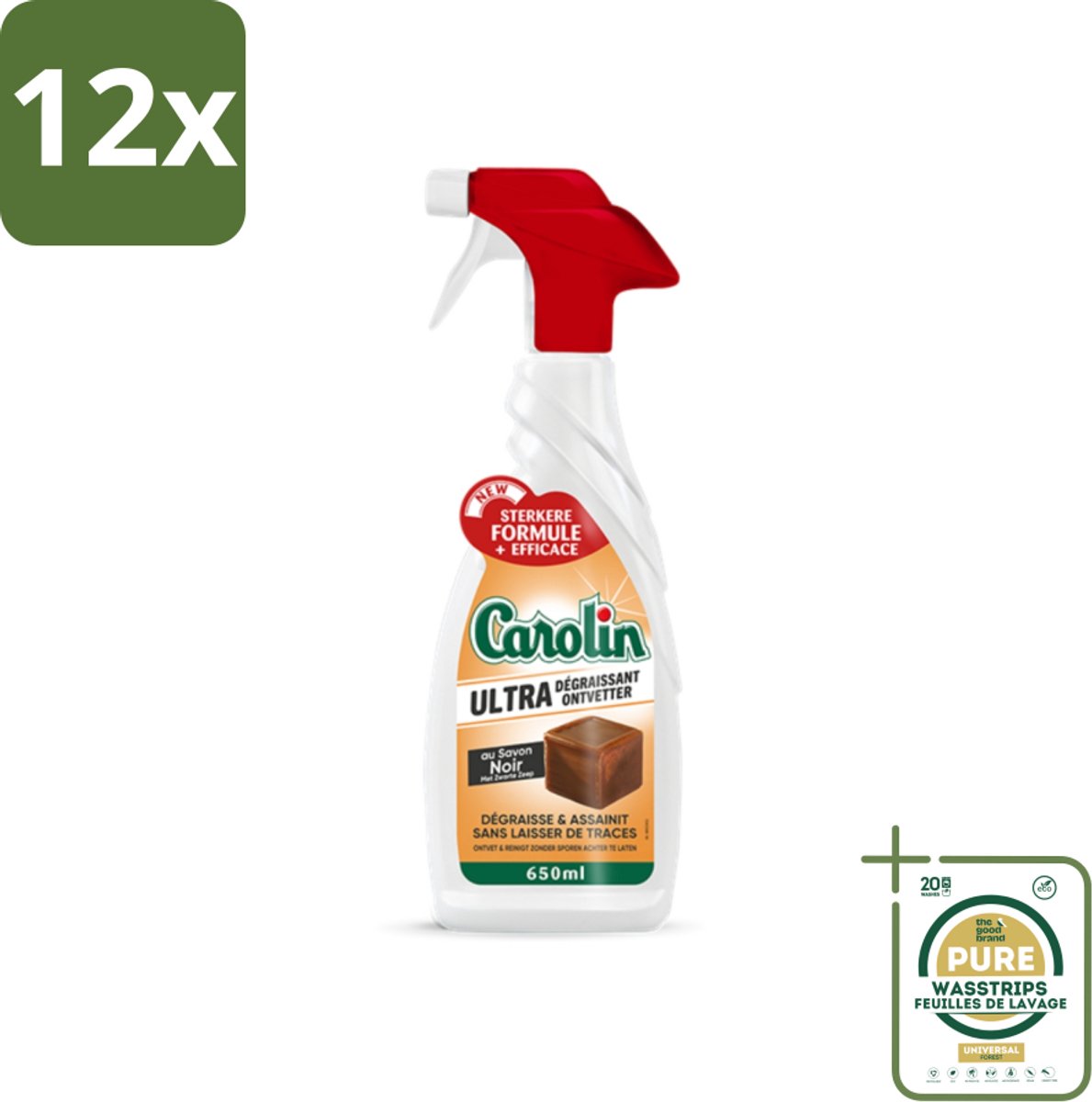 Carolin - Savon Noir - Allesreiniger - Spray - 650 ml - Voordeelverpakking - 12 stuks - Zwarte zeep - Savon Noir