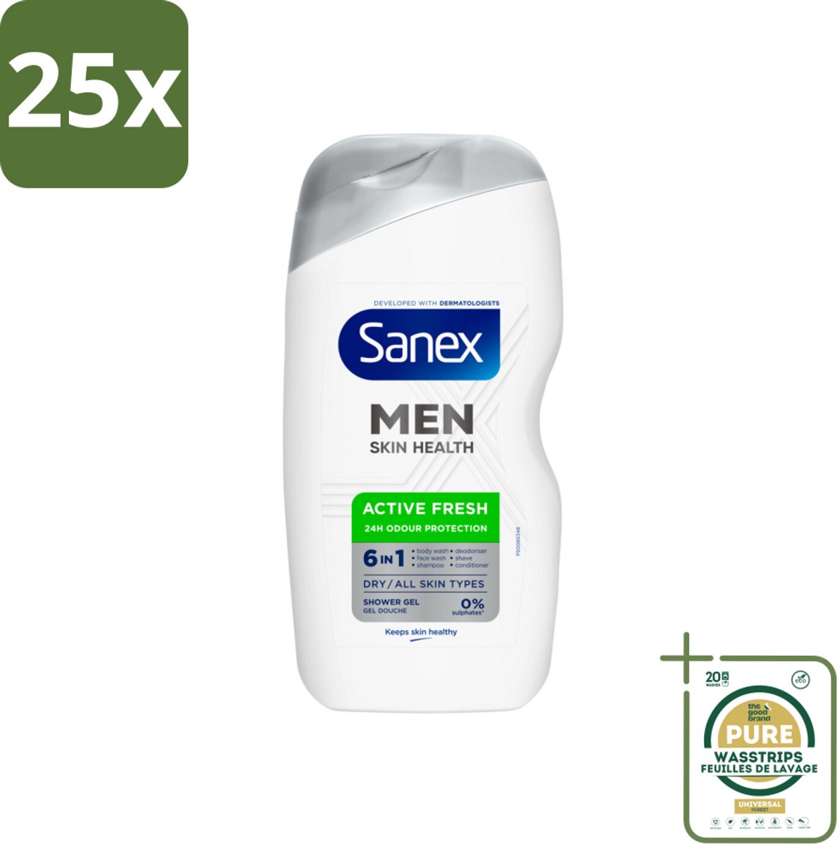25 x Sanex – Douchegel – Men Active Fresh – 400 ml - Grootverpakking - Kabel - Kabels - Kabelsysteem - Kabelsysteem