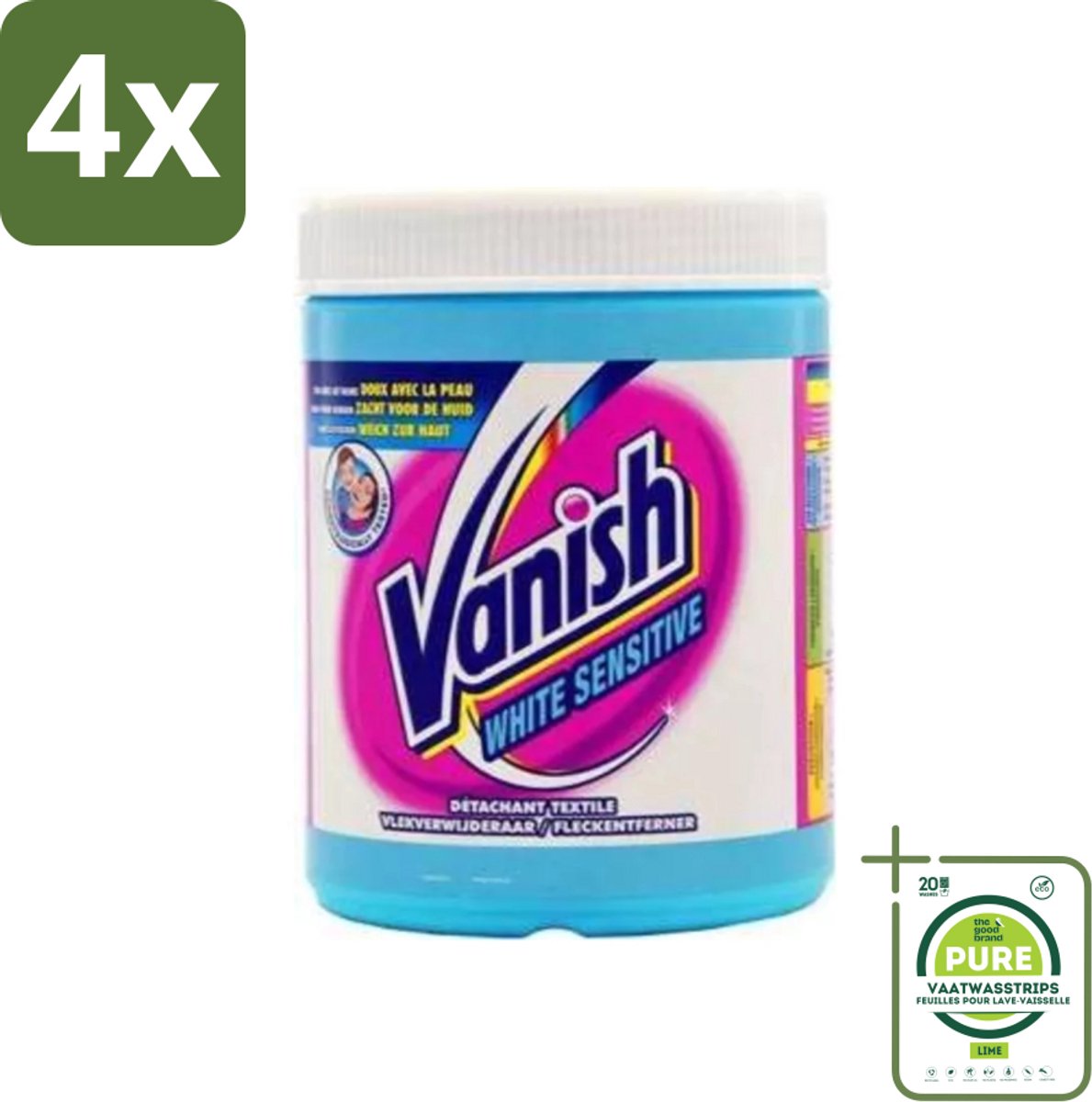 Vanish White Sensitive - Vlekkenverwijderaar Poeder - Witte Was - 1125 Gram - Voordeelverpakking - 4 stuks - Vlekkenverwijderaar - Witte was