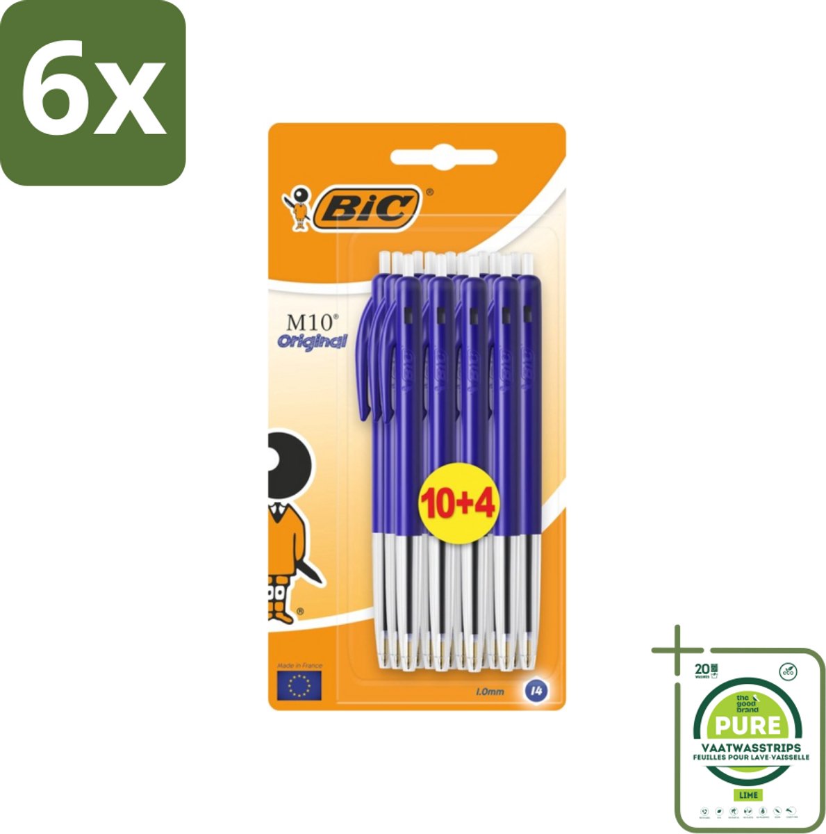 BIC - M10 Original - Balpennen met Kliksysteem - Blauw - 1 mm Punt - 14 Pennen - Voordeelverpakking - 6 stuks - Balpennen - Schrijfset