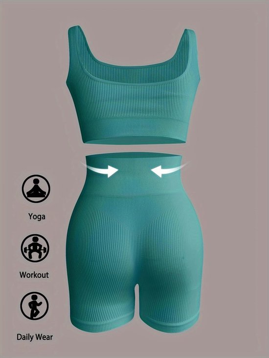 Currero Pilates Pak Dames - Yoga - Buttshaper - Gym - Fitness - Butt Lift - Bil Vergrotend - Heup Liftend - Yogakleding - Donker Cyaan S — afbeelding 2