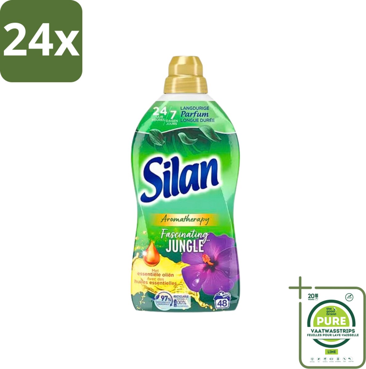 Silan Aromatherapy - Wasverzachter - Fascinating Jungle - Essentiële Oliën en Langdurige Parfum - 48 Wasbeurten - 1.056L - Voordeelverpakking - 24 stuks - Wasverzachter - Geur