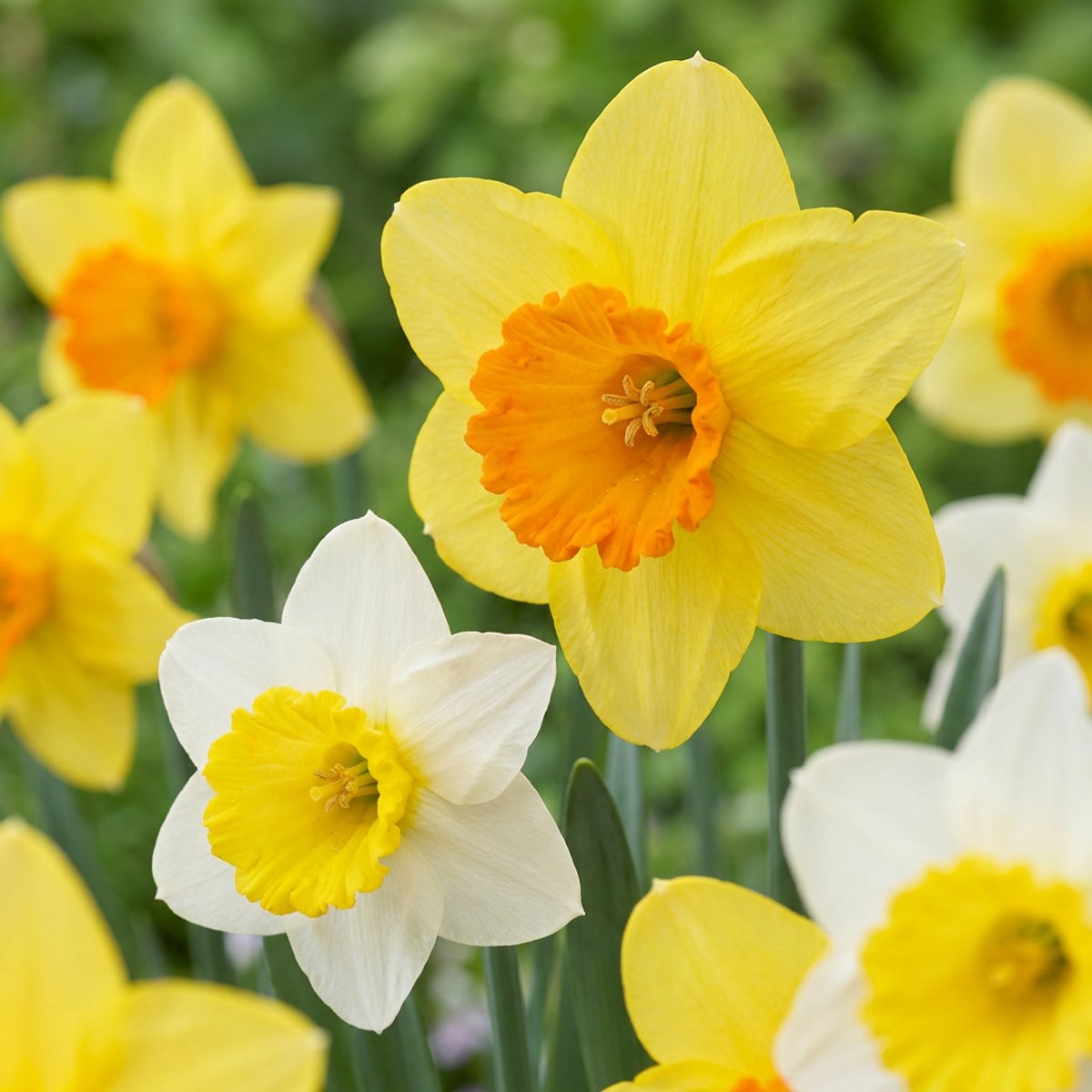 Green boutiQ - 120x Narcissus large Cupped mix - Grootbloemige narcis mix - Geel en Wit - Voorjaarsbloeier - Bolmaat 12/14