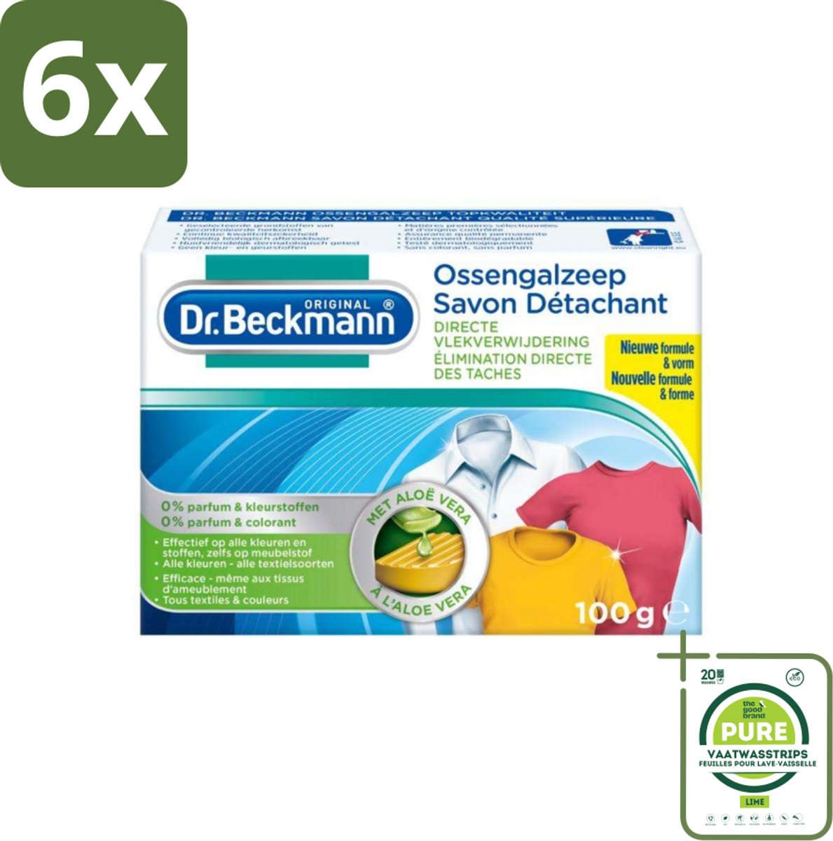 Dr.Beckmann - Vlekkenverwijderaar - Ossengalzeep Met Aloë Vera - Witte en Gekleurde Was - 100g - Voordeelverpakking - 6 stuks - Vlekkenverwijderaar - Vlekken uit kleding