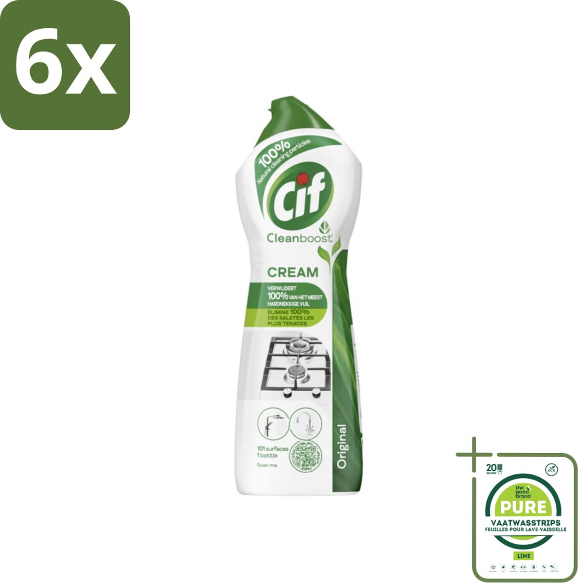 Cif Cleanboost - Original - Poetsmiddel - 750 ml - Voordeelverpakking - 6 stuks - Schoonmaakcrème - Keukenreiniger