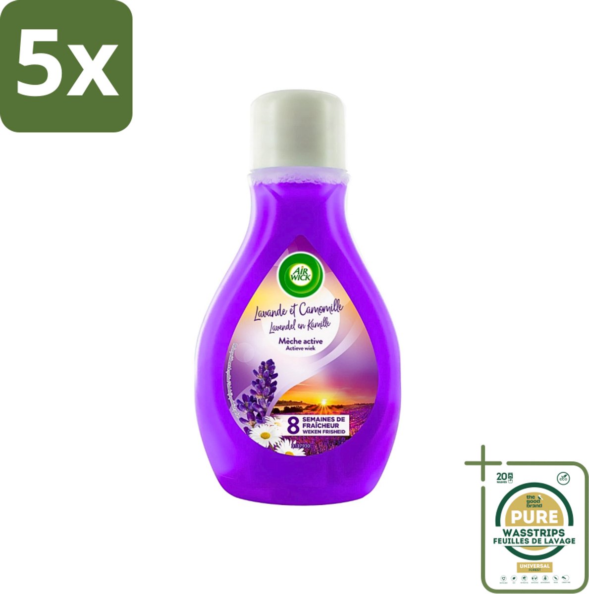 5 x Air Wick - Actieve Wiek Luchtverfrisser - Lavendel & Kamille - 375ml - Grootverpakking - Actieve Wiek - Geurverspreiding - Lavendel - Kamille - Luchtverfrisser