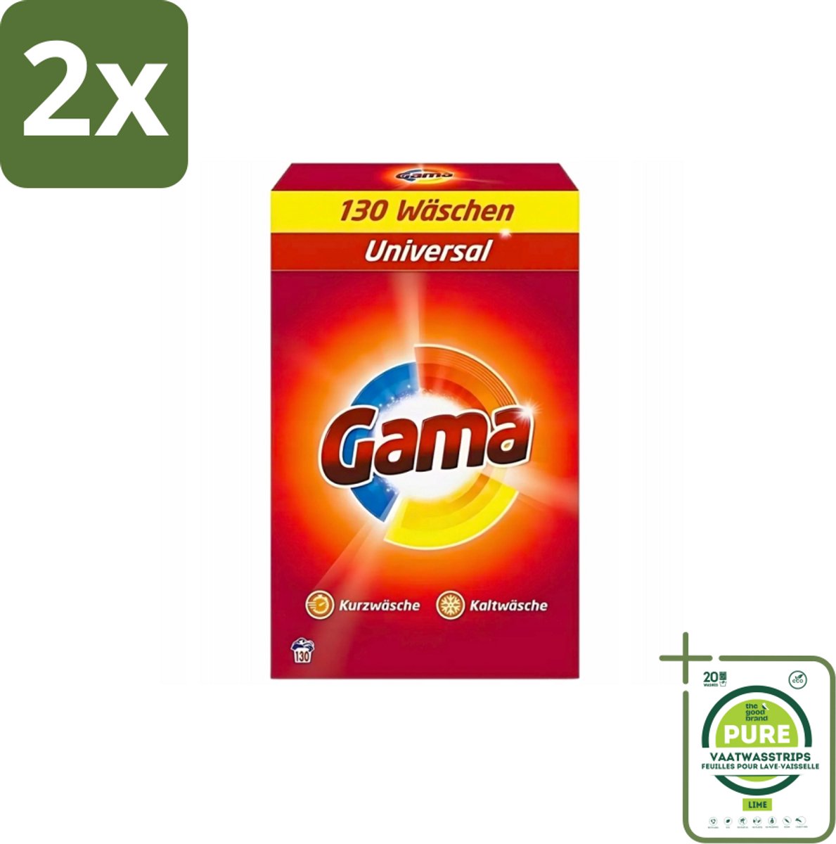 Gama - 3-in-1 Waspoeder - Universal - Voor Alle Kleuren - 130 Wasbeurten - Voordeelverpakking - 2 stuks - Waspoeder - Wasmiddel