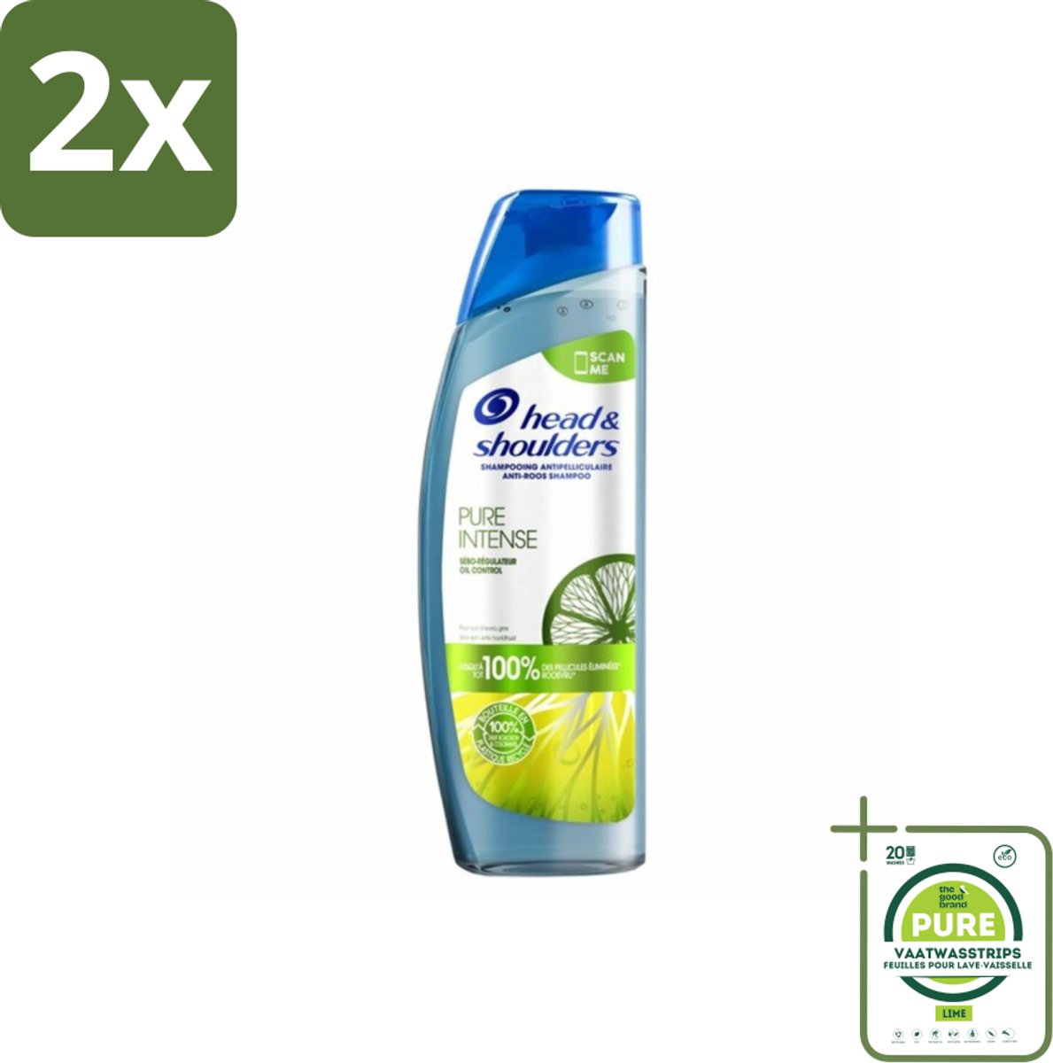 Head & Shoulders - Anti-Roos Shampoo - Pure Intense - Oil Control - 250 ml - Voordeelverpakking - 2 stuks - Anti-Roos Shampoo - Vette Hoofdhuid