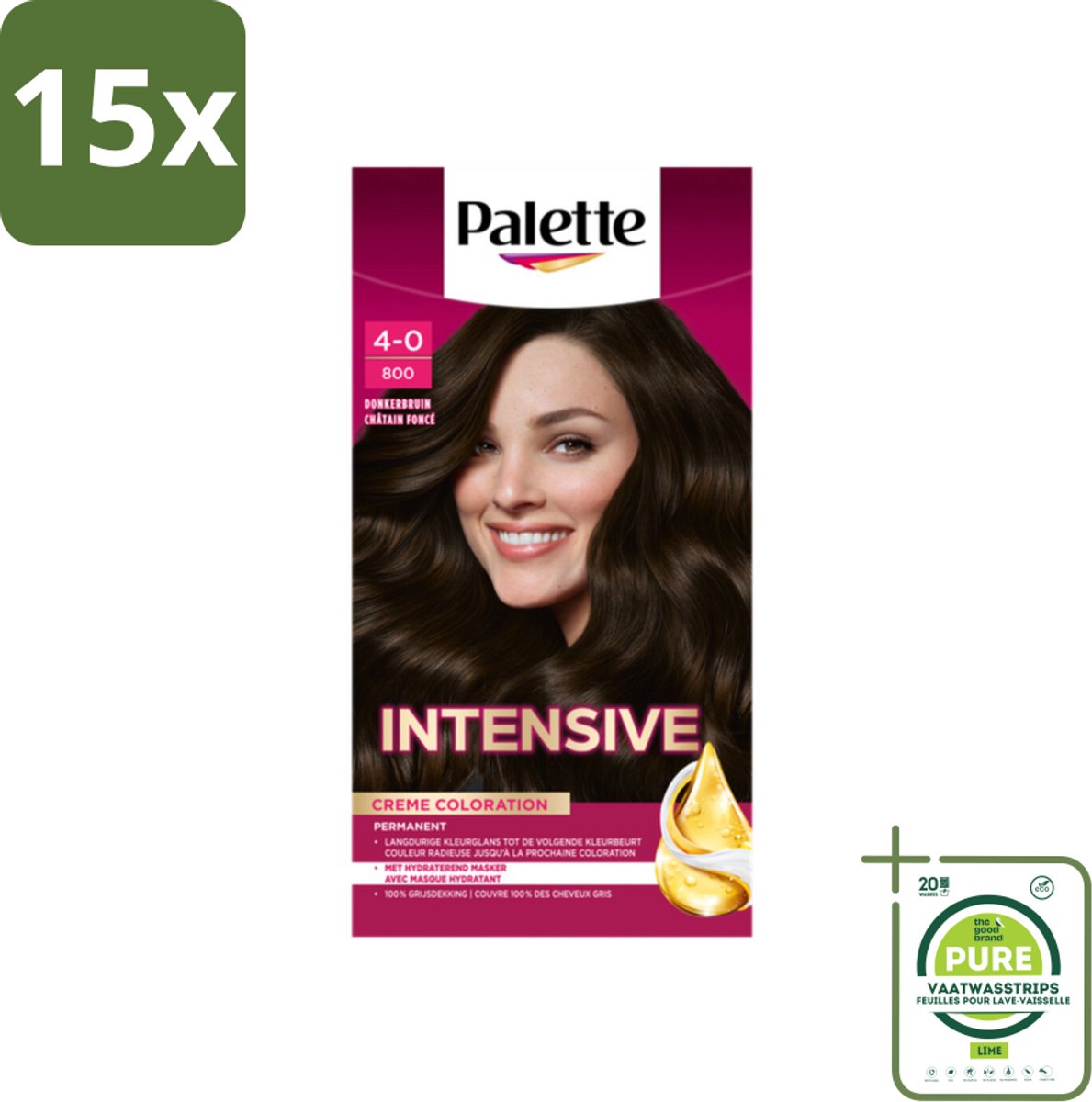 15 x Palette Intensive Oil-Care Color Haarkleuring 800 Donkerbruin - Grootverpakking - Haarverf - Donkerbruin - Permanente Haarverf - Arganolie - Glans