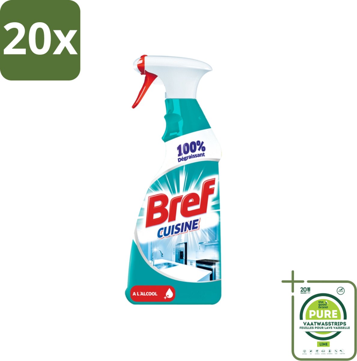 20 x Bref Keuken - Reinigingsspray - Ontvetter - Met Alcohol - 750 ml - Grootverpakking - Keukenreiniger - Ontvetter - Schoonmaakspray - Keukenonderhoud - Bref