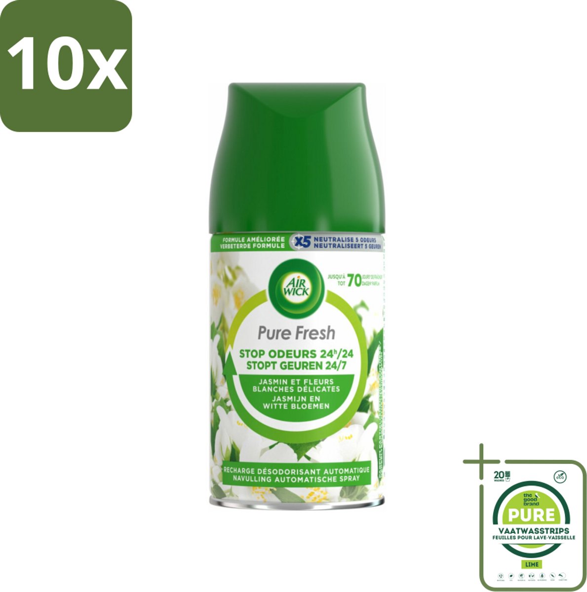 10 x Air Wick Freshmatic - Luchtverfrisser Navulling - Pure Jasmijn & Witte Bloemen - 250ml - Grootverpakking - Luchtverfrisser - Air Wick - Jasmijn - Witte Bloemen - Geurverspreider
