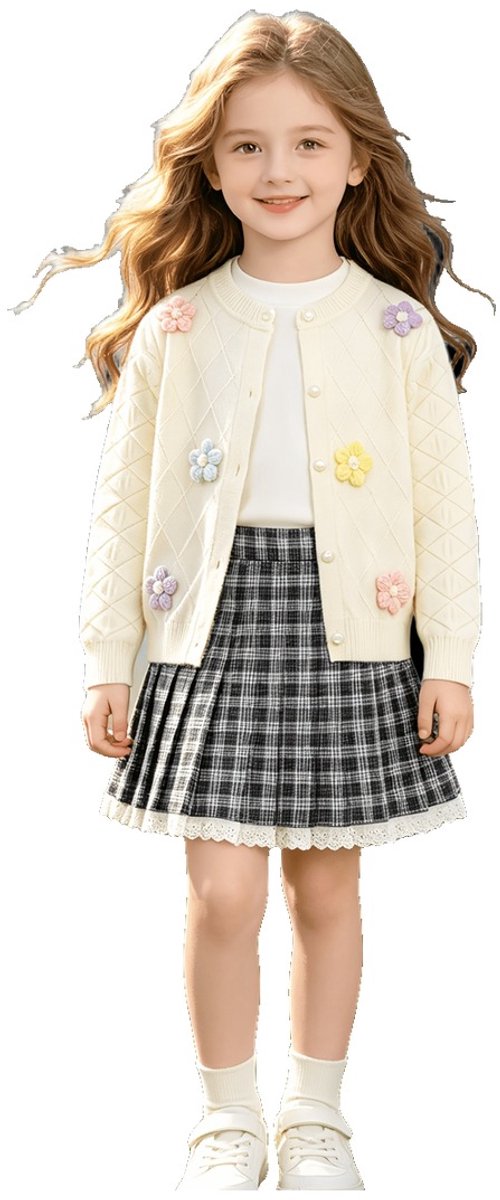 Currero Cardigan Meisjes Vest Meisje Met Knopen Kinderen Warm Gebreid Vest Long 1-2 Jaar Beige