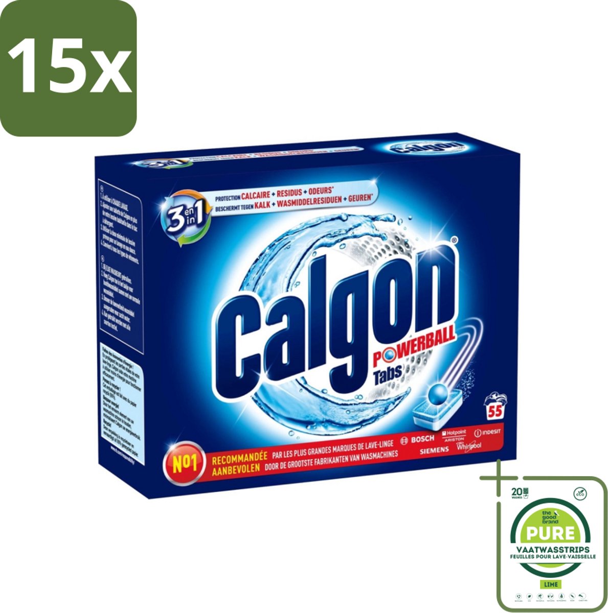 15 x Calgon - Wasmachinereiniger - Tegen Kalkaanslag / Wasmiddelresten / Geuren - 55 Tabletten - Grootverpakking - Wasmachine Reiniger - Kalkverwijderaar - Wasmiddelresten - Wasmachine Onderhoud - Wasmachine Tabletten