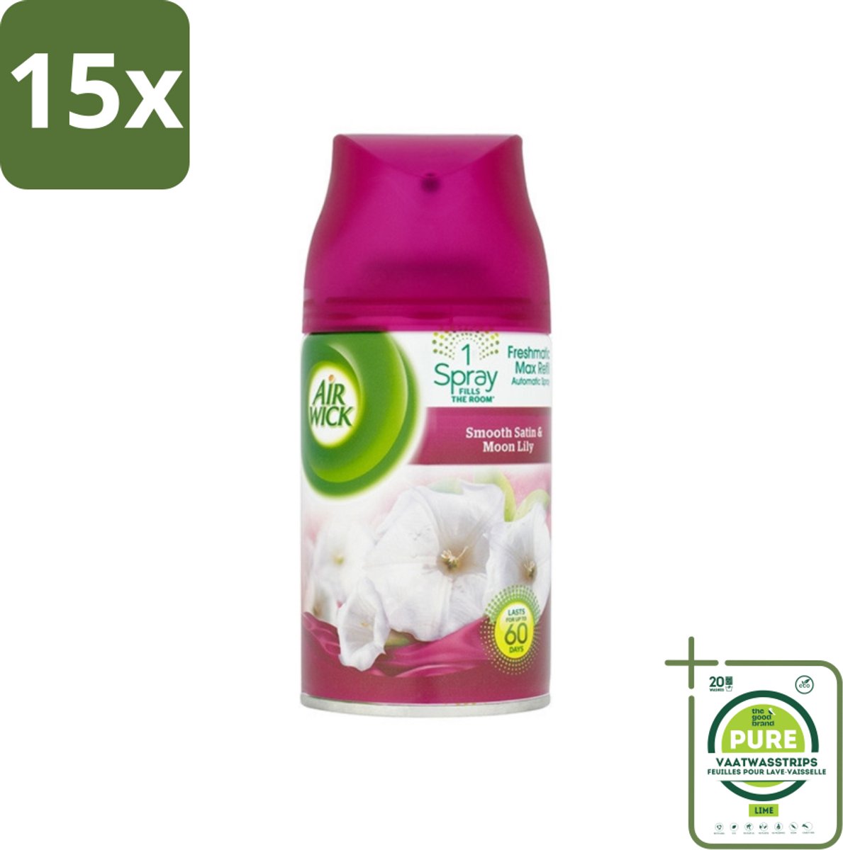 15 x Air Wick Freshmatic - Luchtverfrisser Navulling - Lelie & Satijn - 250ml - Grootverpakking - Luchtverfrisser - Air Wick - Geur - Lelie - Satijn