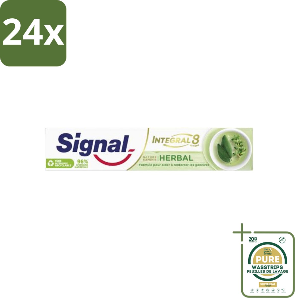 Signal - Integral & Actions - Tandpasta - Natuurlijke Kruiden - Gerecyclede Verpakking - 75 ml - Voordeelverpakking - 24 stuks - Fluoride - Mondverzorging