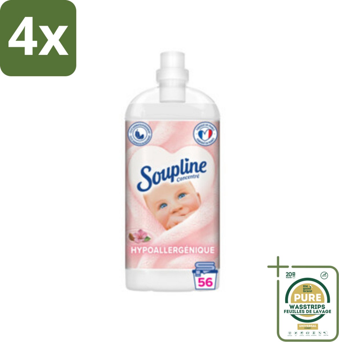 Soupline - Wasverzachter - Hypoallergeen - 56 Wasbeurten - 1350 ml - Voordeelverpakking - 4 stuks - Amandelmelk - Wasgoed