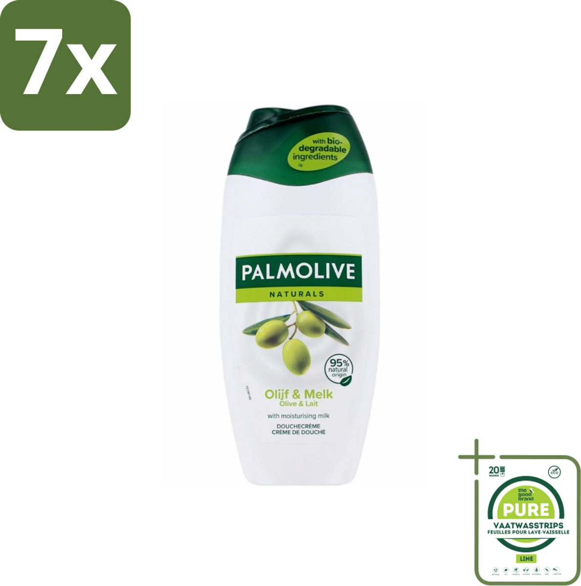 7 x Palmolive - Naturals - Douchecréme - Olijf & Melk - Natuurlijke ingrediënten - 250 ml - Grootverpakking - Douchecrème - Olijf - Melk - Natuurlijke Ingrediënten - Hydratatie