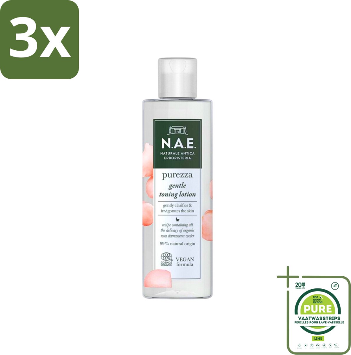 3 x N.A.E. - Toning Lotion - Zuiverend & Hydraterend - Biologisch & Vegan - 200ml - Grootverpakking - Biologische Toner - Rozenwater Toner - N.A.E. Toner - Vegan Toner - Huidverzorging