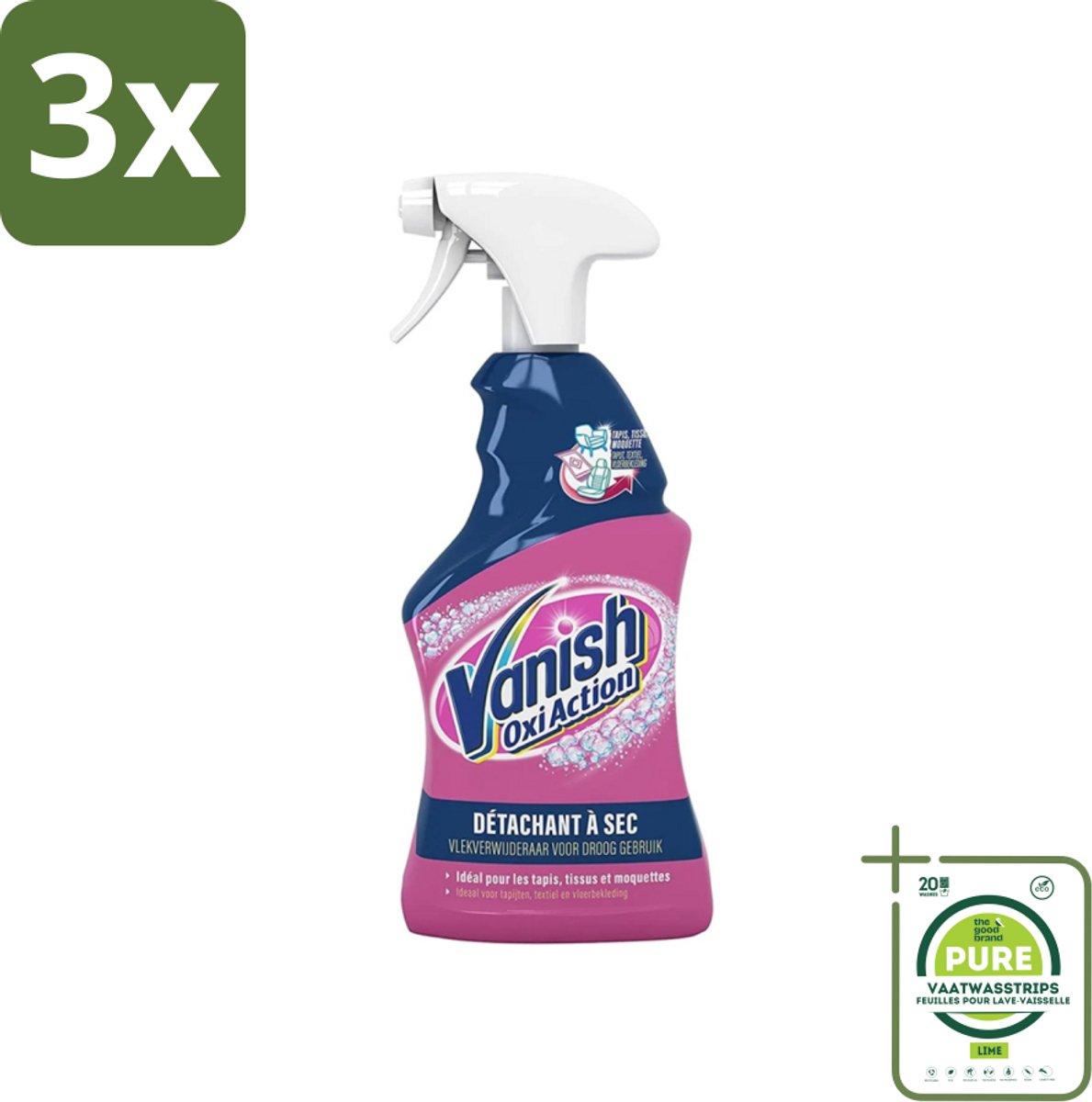 3 x Vanish Oxi Action - Vlekkenverwijderaar Spray - Voor Tapijt. Textiel & Vloerbekleding - 500 ml - Grootverpakking - Vlekkenverwijderaar - Tapijt Schoonmaken - Textiel Reinigen - Vlekken Verwijderen - Hardnekkige Vlekken
