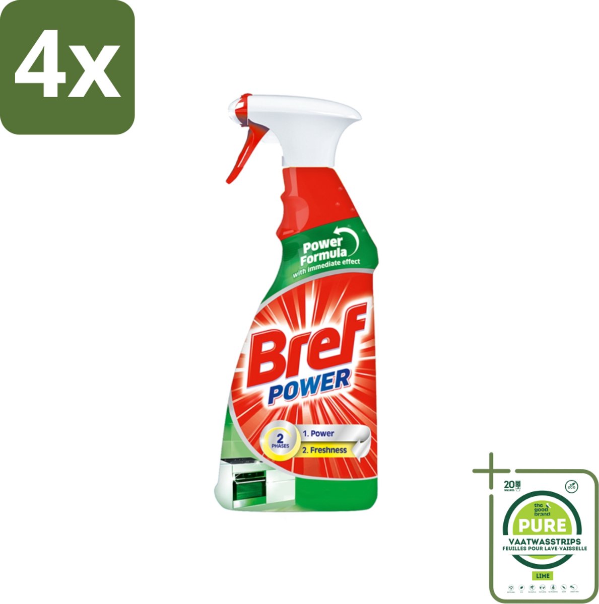 Bref Power - Keukenreiniger - Spray - Ontvetter - 750 ml - Voordeelverpakking - 4 stuks - Keukenreiniger - Ontvetter