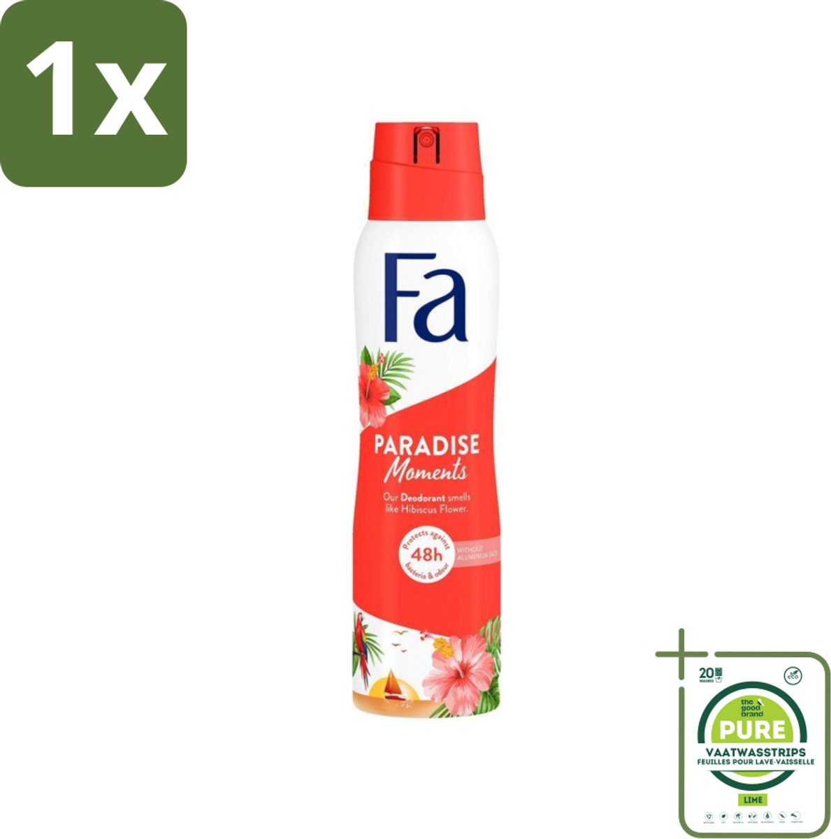 1 x Fa - Paradise Moments - Deodorant Spray - Hibiscusbloem - 150 ml - Deodorant - Anti-vlekken Deodorant - Hibiscusgeur - Fa Paradise Moments - Deodorant Spray