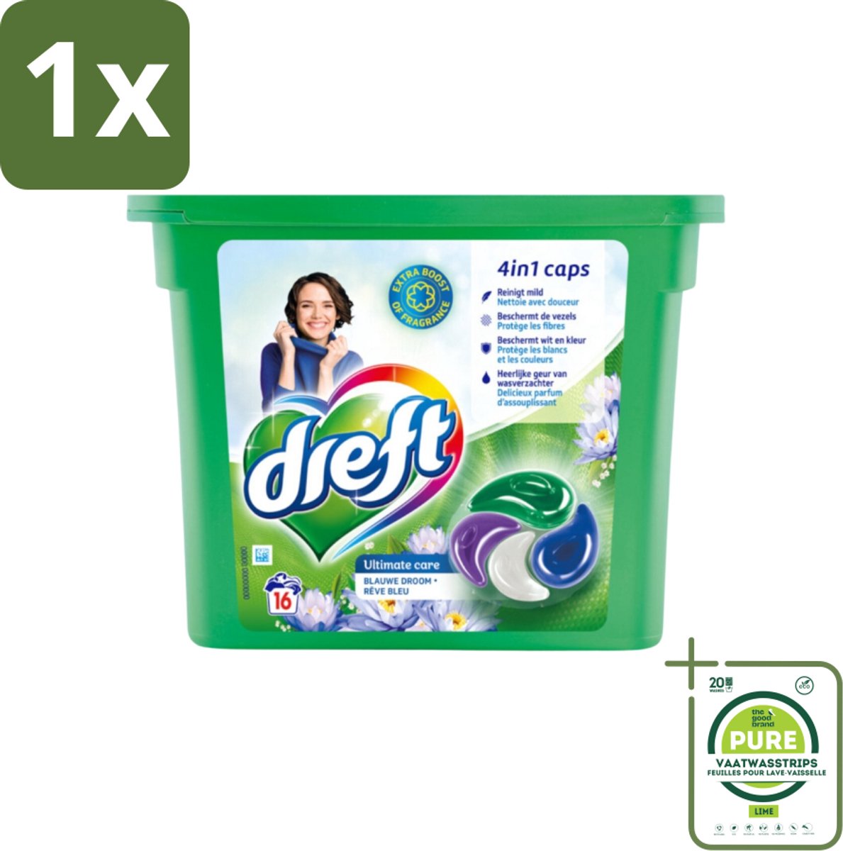 1 x Dreft - Wasmiddelcapsules 4in1 - Witte en Gekleurde Was - Blauwe Droom - 16 Wasbeurten - Wasmiddelcapsules - Wasmiddel - Waspoeder - Wasverzachter - Kleurbescherming