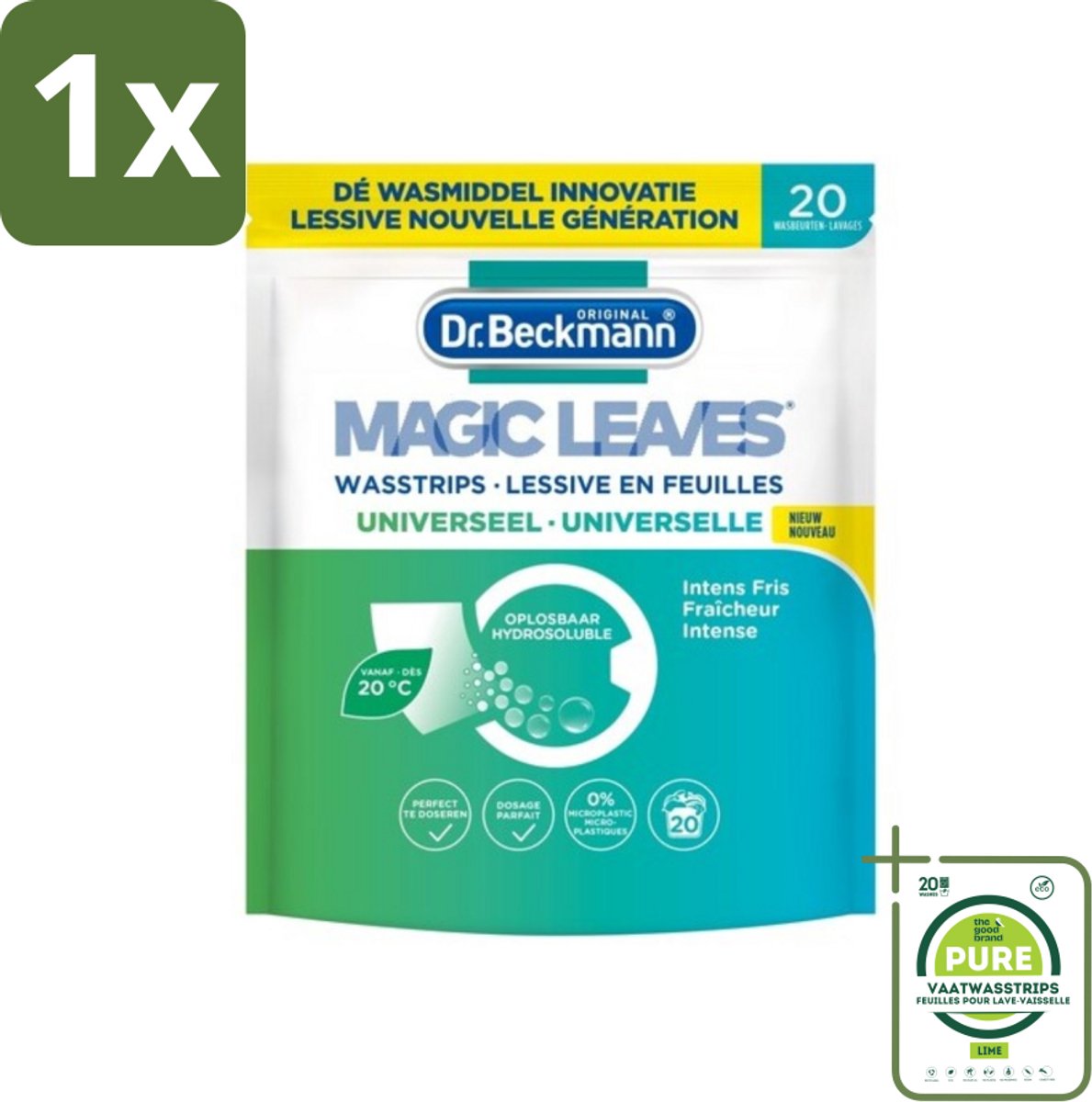 1 x Dr. Beckmann - Magic Leaves Universeel - Wasstrips - Witte en Gekleurde Was - 20 Wasbeurten - Wasstrips - Wasmiddel - Wasverzachter - Ecologisch Wassen - Milieuvriendelijk