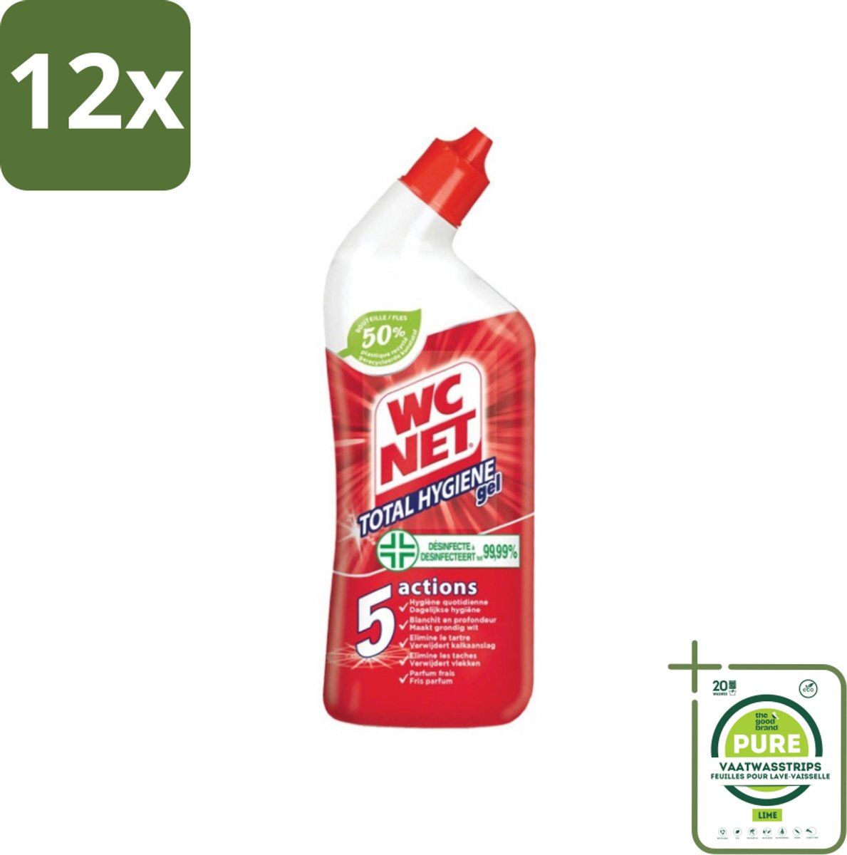 WC Net - Toiletreiniger - Gel - Ontkalkt En Verwijdert Vlekken - 750 ml - Voordeelverpakking - 12 stuks - Toilet schoonmaak - Toilet reiniger
