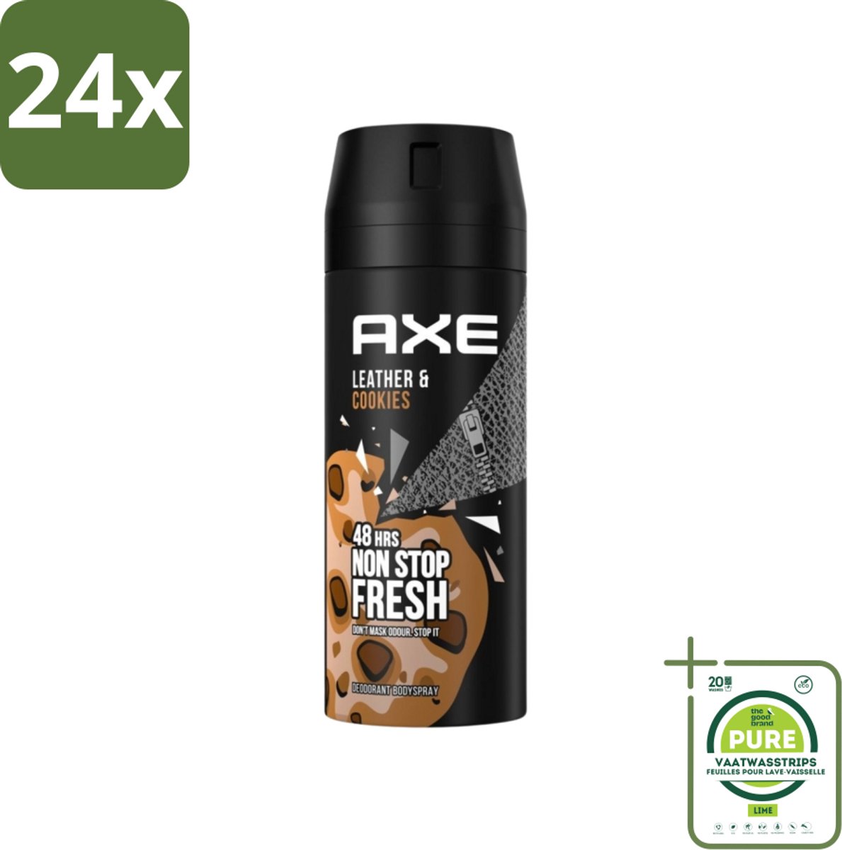 Axe - Deodorant Bodyspray - 48hrs Fresh - Leather & Cookies - 150 ml - Voordeelverpakking - 24 stuks - 48 uur deodorant - Deodorant spray