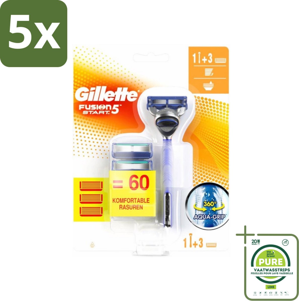 5 x Gillette Fusion 5 - Scheermesje - Ergonomisch ontwerp - 2 Extra Navulmesjes - Grootverpakking - Scheermesjes - Scheermes - Gillette Fusion5 - Scheermesjes Mannen - Gladde Scheerbeurt