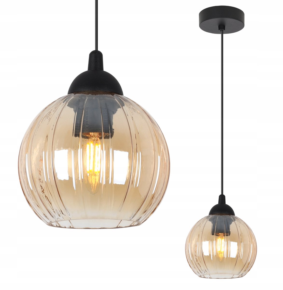 Merلوze Hanglamp Zwart Frame Miel Glas Bol - Stijlvol Woonkamer & Keuken