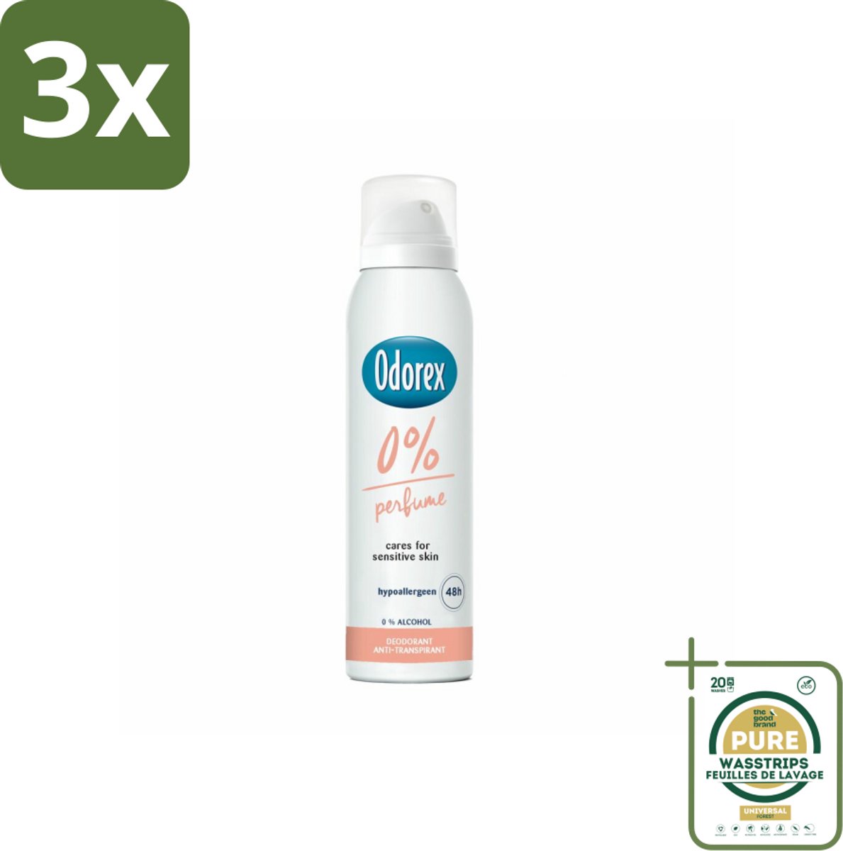 3 x Odorex - Deodorant Spray - 0% Parfum - Zonder Geurstoffen - 150 ml - Grootverpakking - 0% Parfum - Geurstoffenloos - Deospray - Huidgevoelig - Alcoholvrij