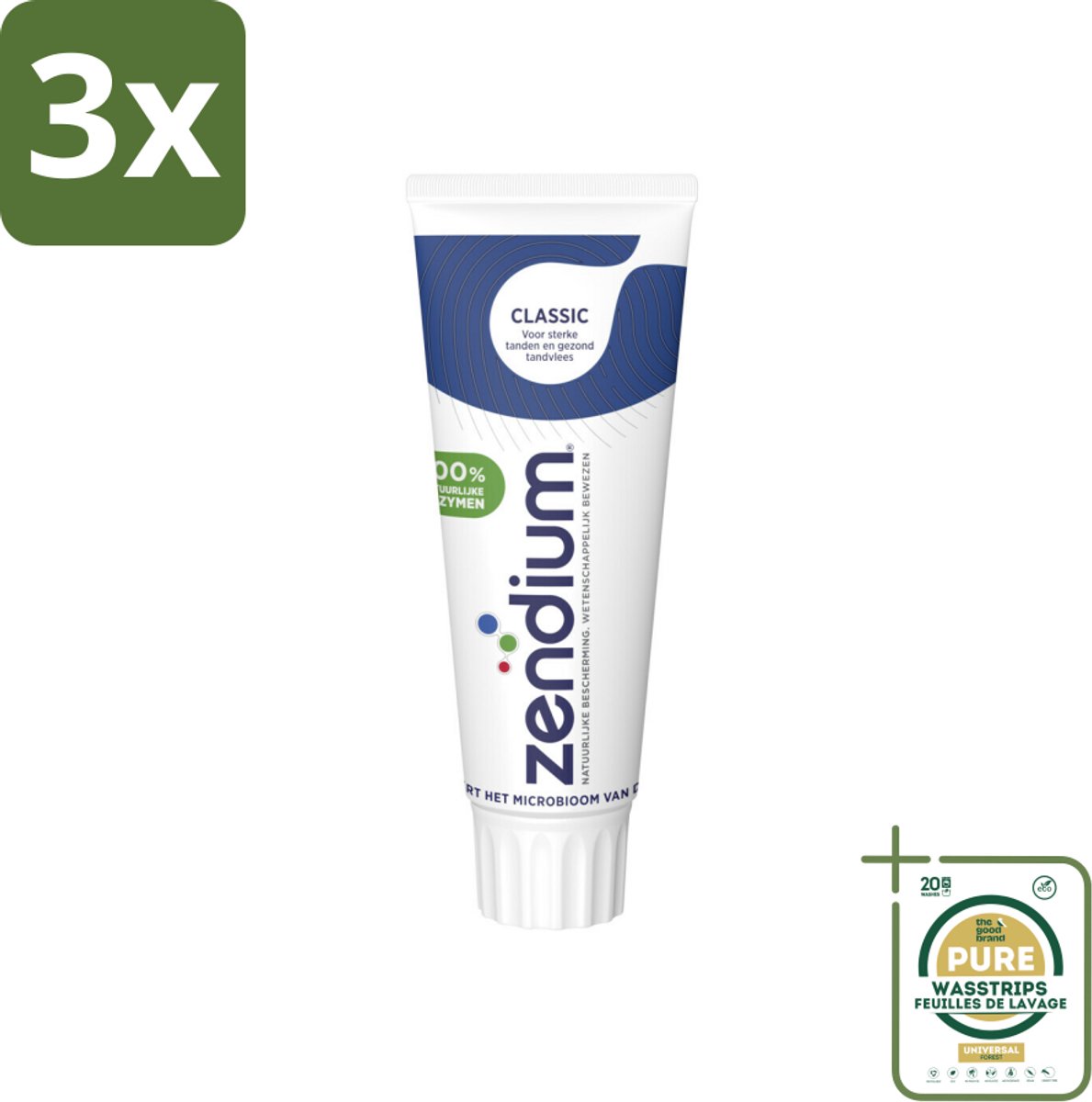 3 x Zendium Tandpasta Classic 75 ml - Grootverpakking - Tandpasta - Natuurlijke Enzymen - Gezond Microbioom - Fluoride - Gevoelige Mond