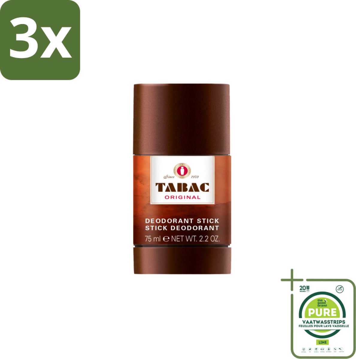 3 x Tabac Original Deodorant Stick 75 ml - Grootverpakking - Deodorant Stick - Mannelijke Geur - Zweetbescherming - Frisheid - Langdurige Bescherming