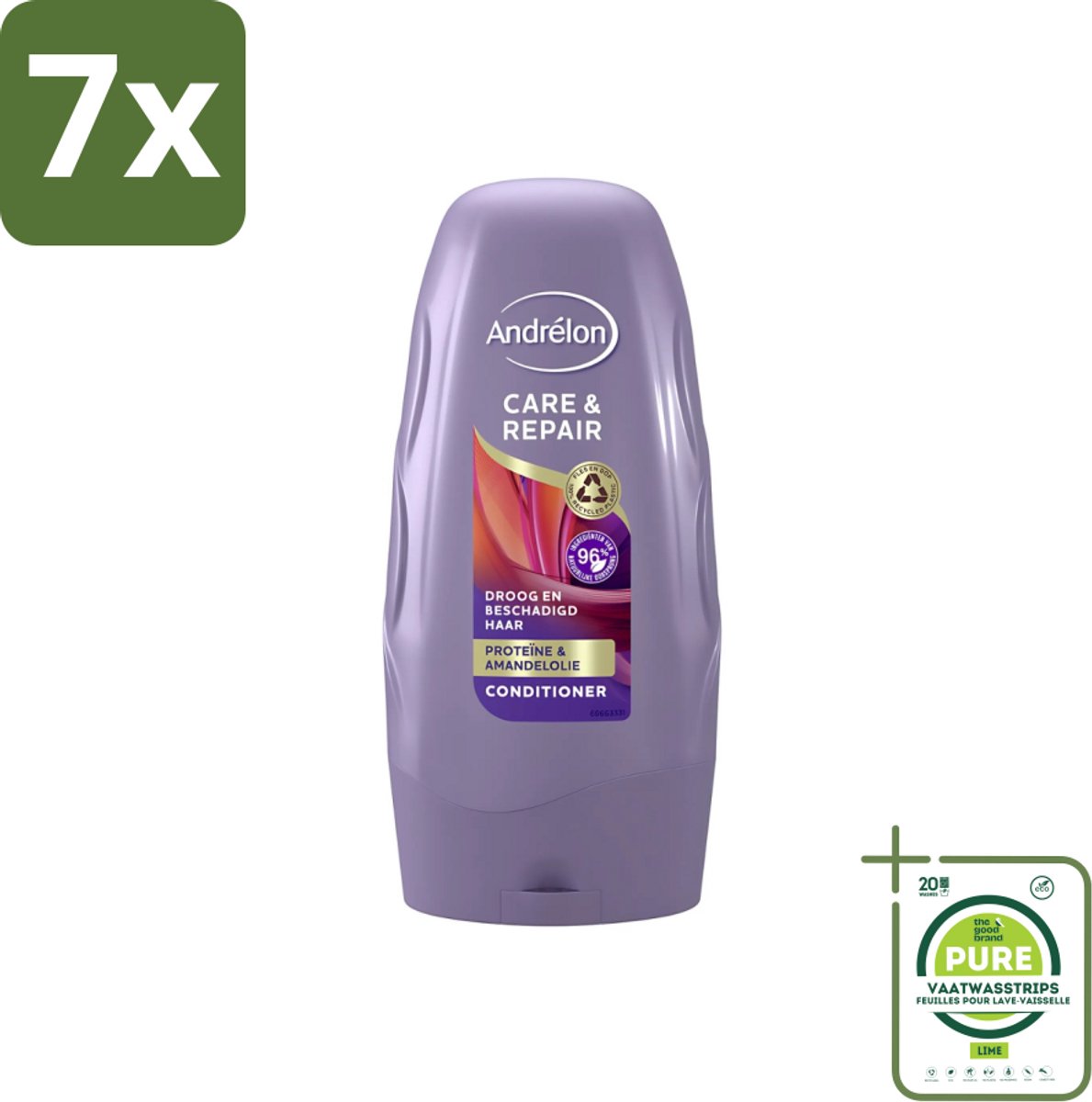 7 x Andrélon - Care & Repair - Conditioner - Voor Beschadigd Haar - 250 ml - Grootverpakking - Herstel Beschadigd Haar - Voeding Haar - Proteïne Haar - Amandelolie Haar - Droog Haar