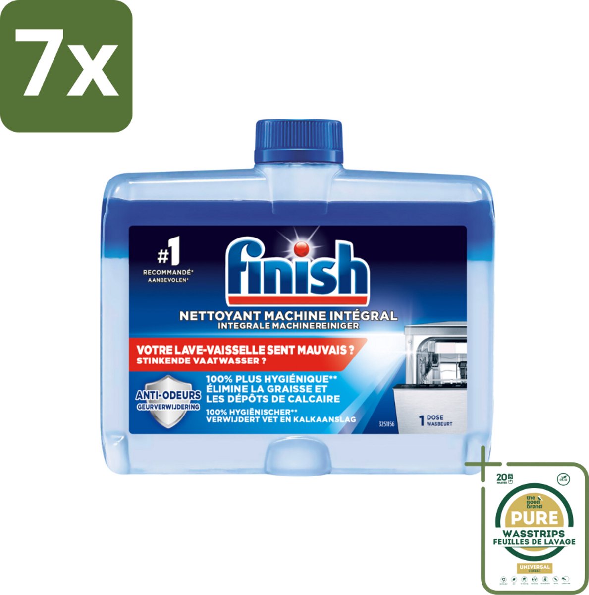 7 x Finish Integrale Machinereiniger Regular 250 ml - Grootverpakking - Vaatwasmachine Reinigen - Vet Verwijderen - Kalk Verwijderen - Geur Verwijderen - Vaatwasmachine Onderhoud