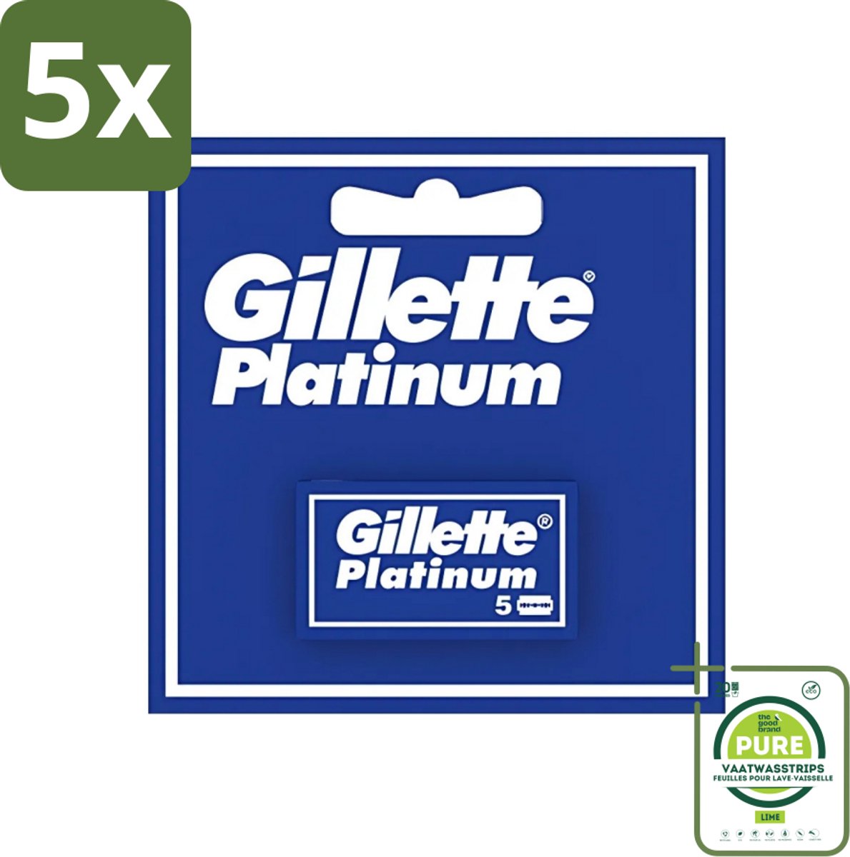 5 x Gillette - Platinum - Extra scherpte - 5 Navulscheermesjes - Grootverpakking - Scheermesjes - Safety Razor - Double Edge - Platina Coating - Scherpte