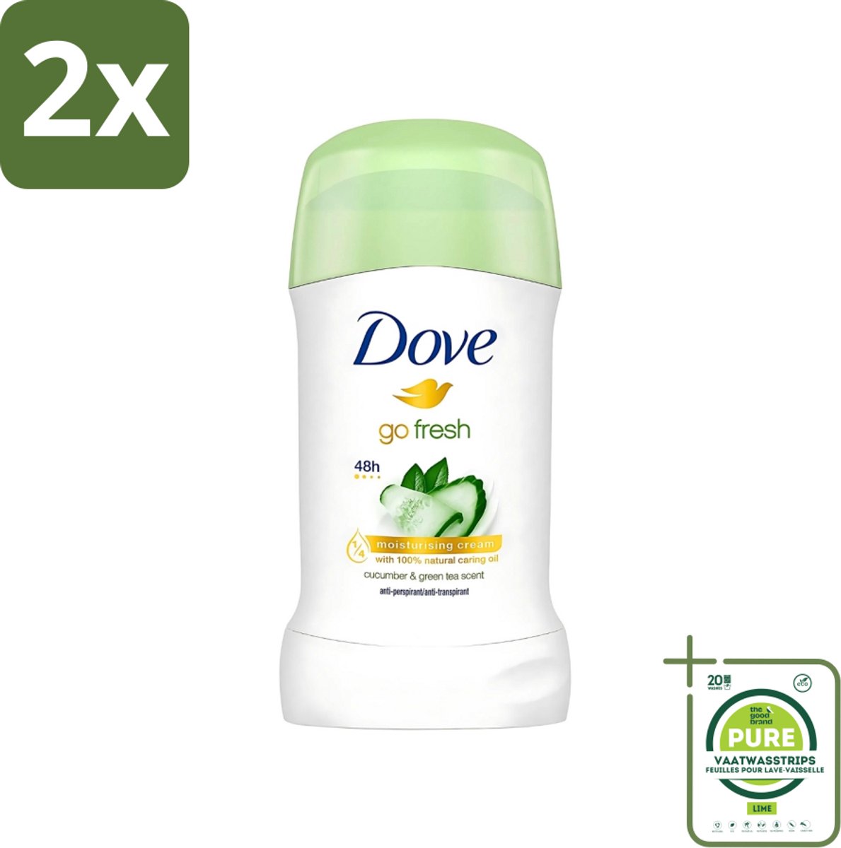 Dove - Deodorant - Go Fresh Stick - 48 uur zweetbescherming - Anti Perspirant - 40 ml - Voordeelverpakking - 2 stuks - Anti-transpirant stick - Zweetbeheersing