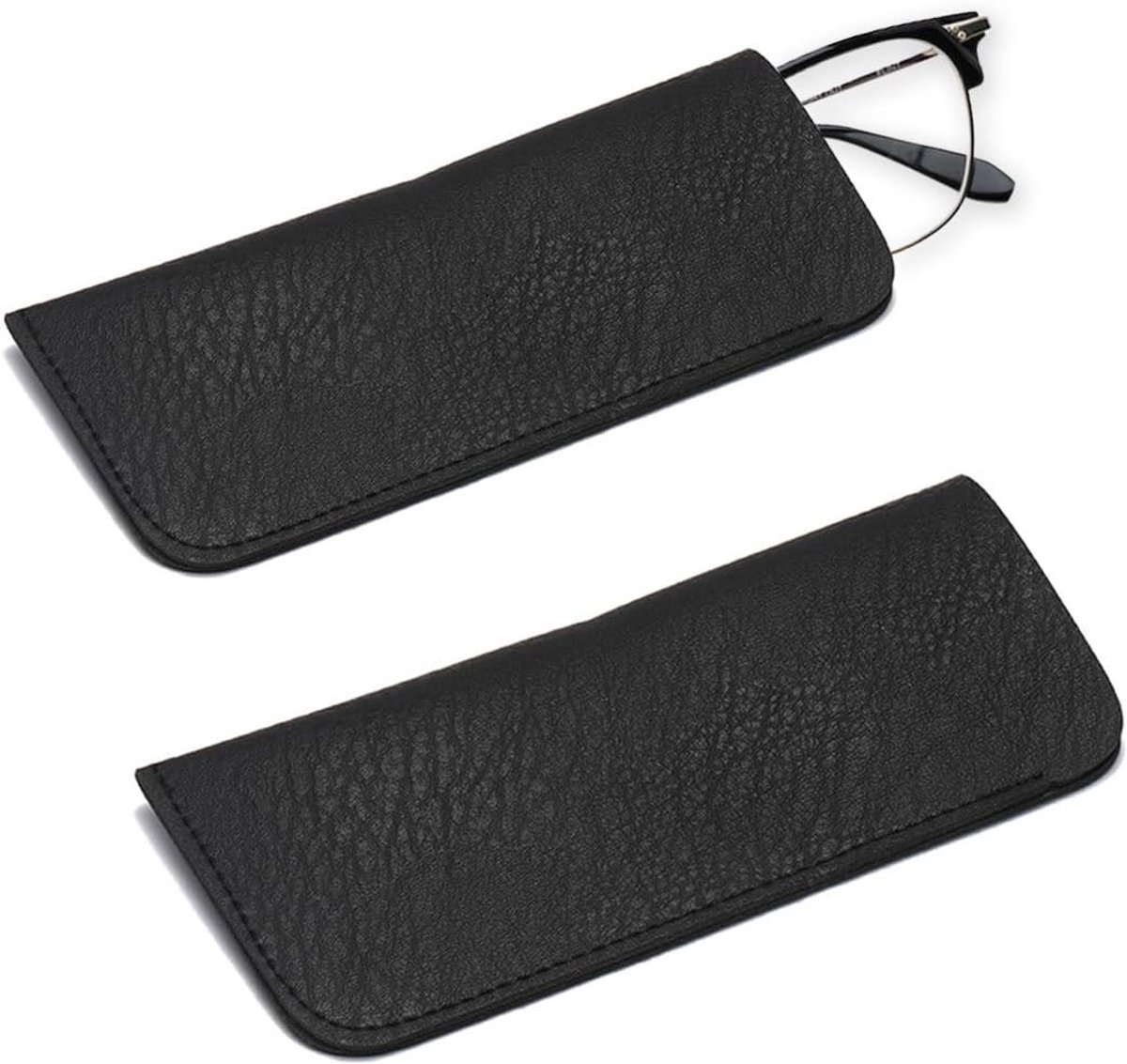Leren brillenkoker set van 2, zacht en unisex, perfect voor zonnebrillen en leesbrillen, bescherm je brillen met stijl en functionaliteit