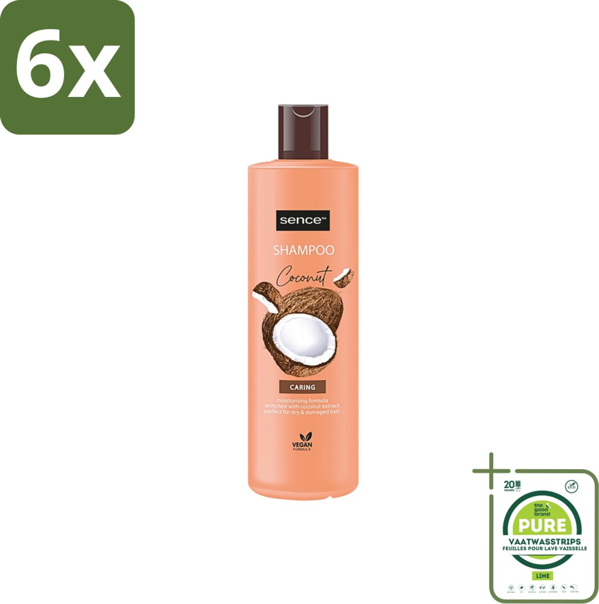 Sence - Coconut - Shampoo - Verzorgend - 400 ml - Voordeelverpakking - Voordeelverpakking - 6 stuks - Kokos shampoo - Droog haar shampoo
