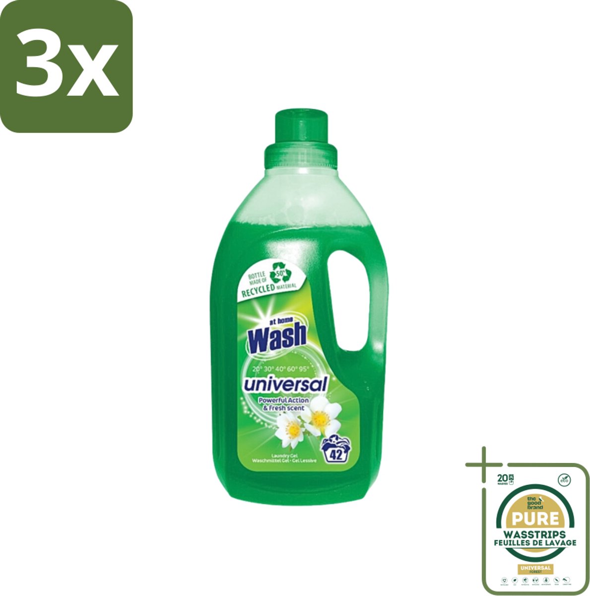 3 x At Home - Wash - Wasmiddel - Alle Was - Frisse Geur - 42 Wasbeurten - Grootverpakking - Wasmiddel - Was - Wasmiddel Universaal - Frisse Geur - Wasmiddel Voor Textiel