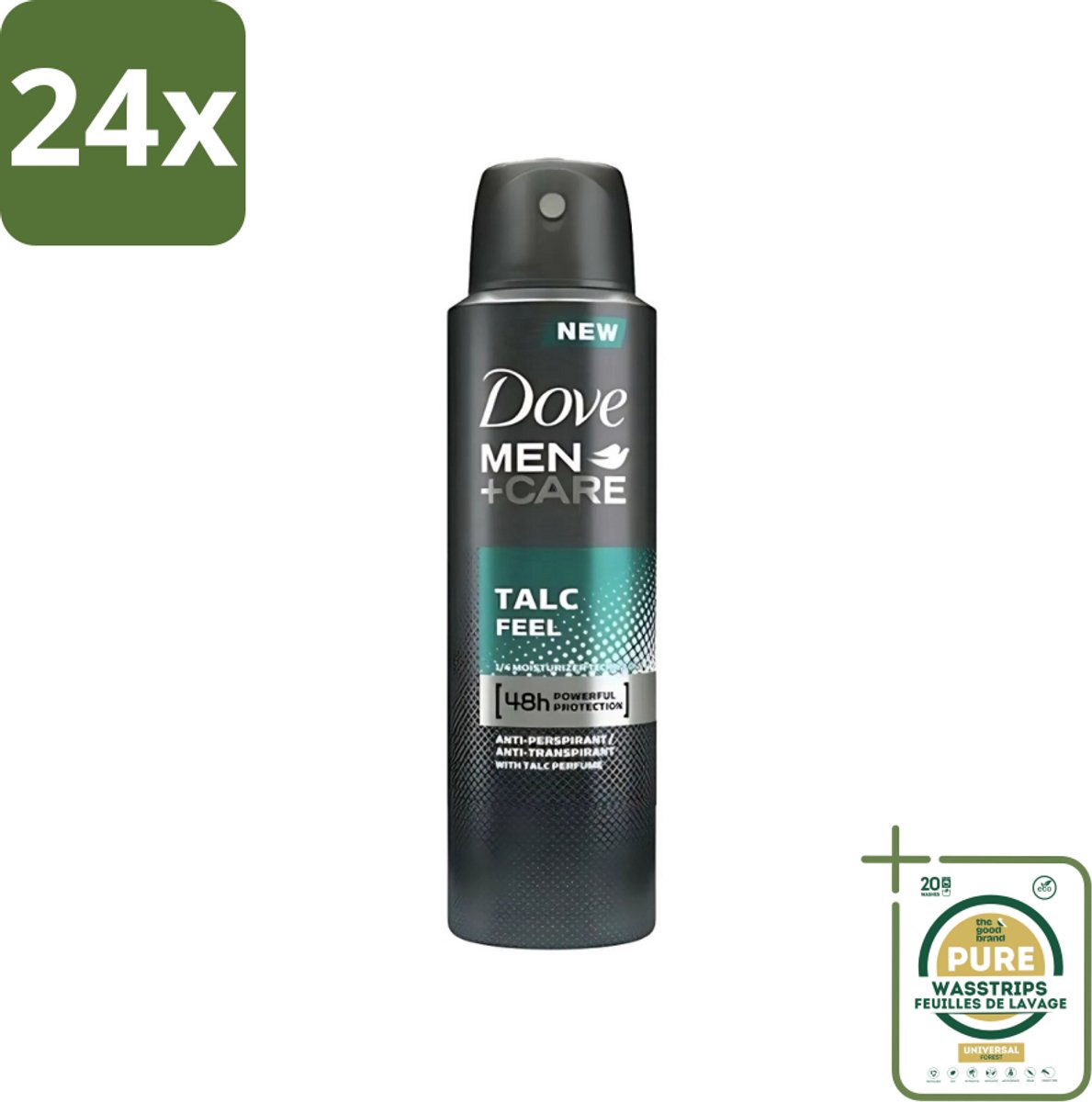 Dove - Deodorant - Men Care Talc Feel - Zachte en verzorgende bescherming - 150 ml - Voordeelverpakking - 24 stuks - Anti-transpirant - Zweetbehandeling