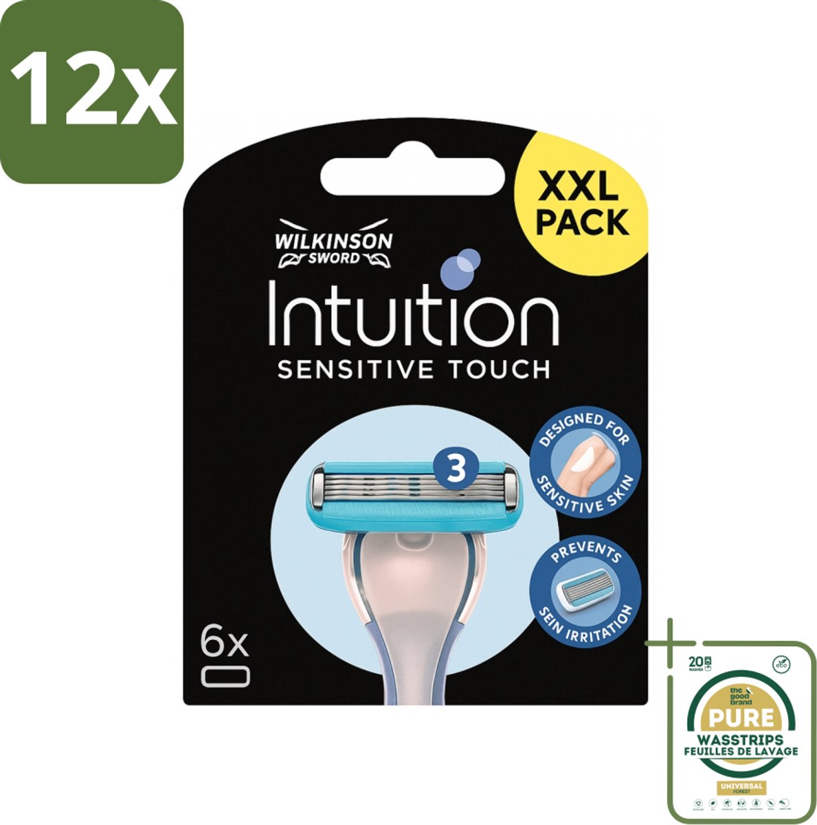 Wilkinson - Navulmesjes Intuition Sensitive Touch - Met Verzorgende Gel - 6 scheermesjes - Voordeelverpakking - 12 stuks - Verzorgende gel - Aloe vera