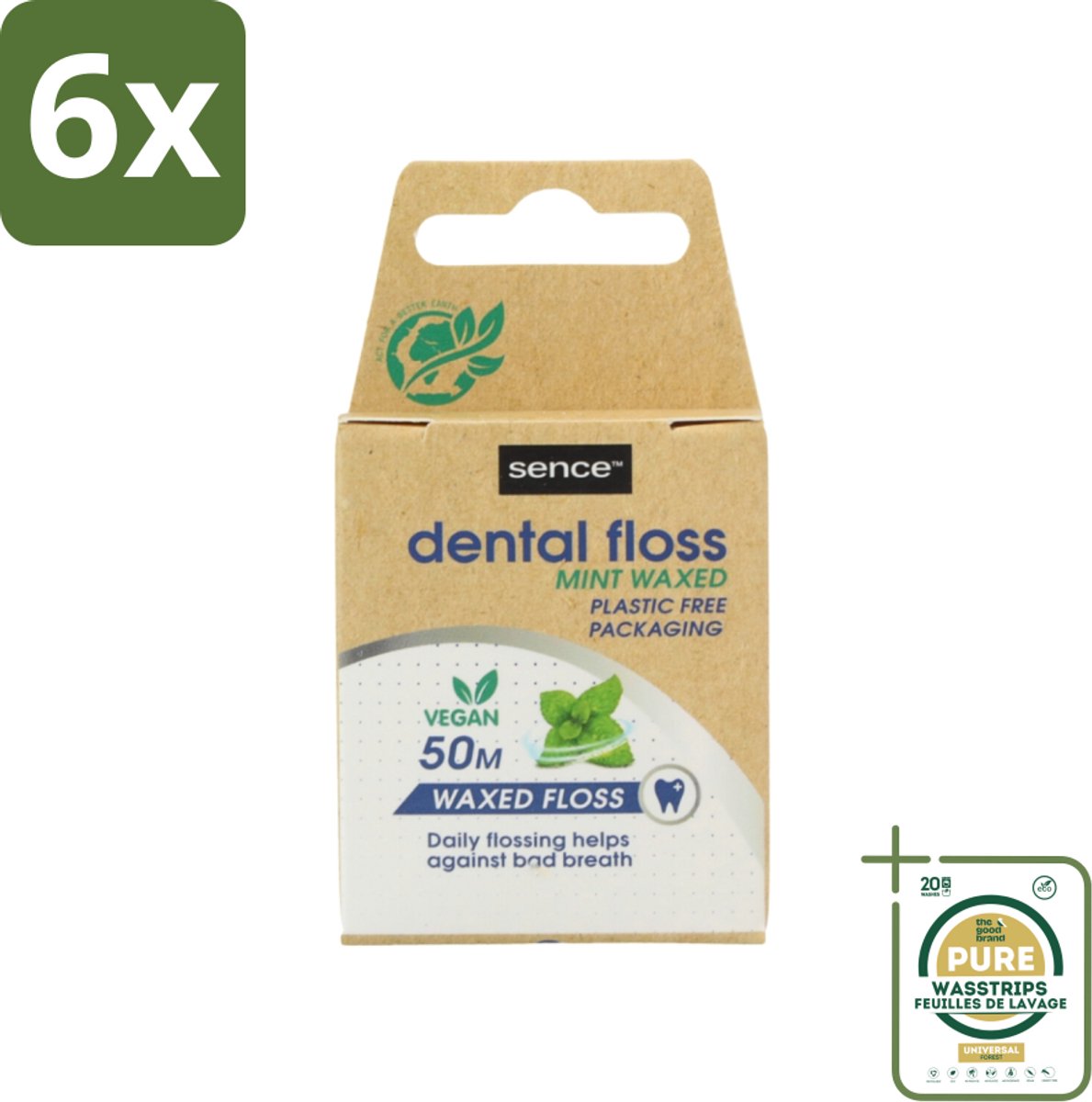 Sence - Fresh Mint - Flosdraad - Verfrissend - 50 meter - Voordeelverpakking - 6 stuks - Tanden reinigen - Tandplak verwijderen