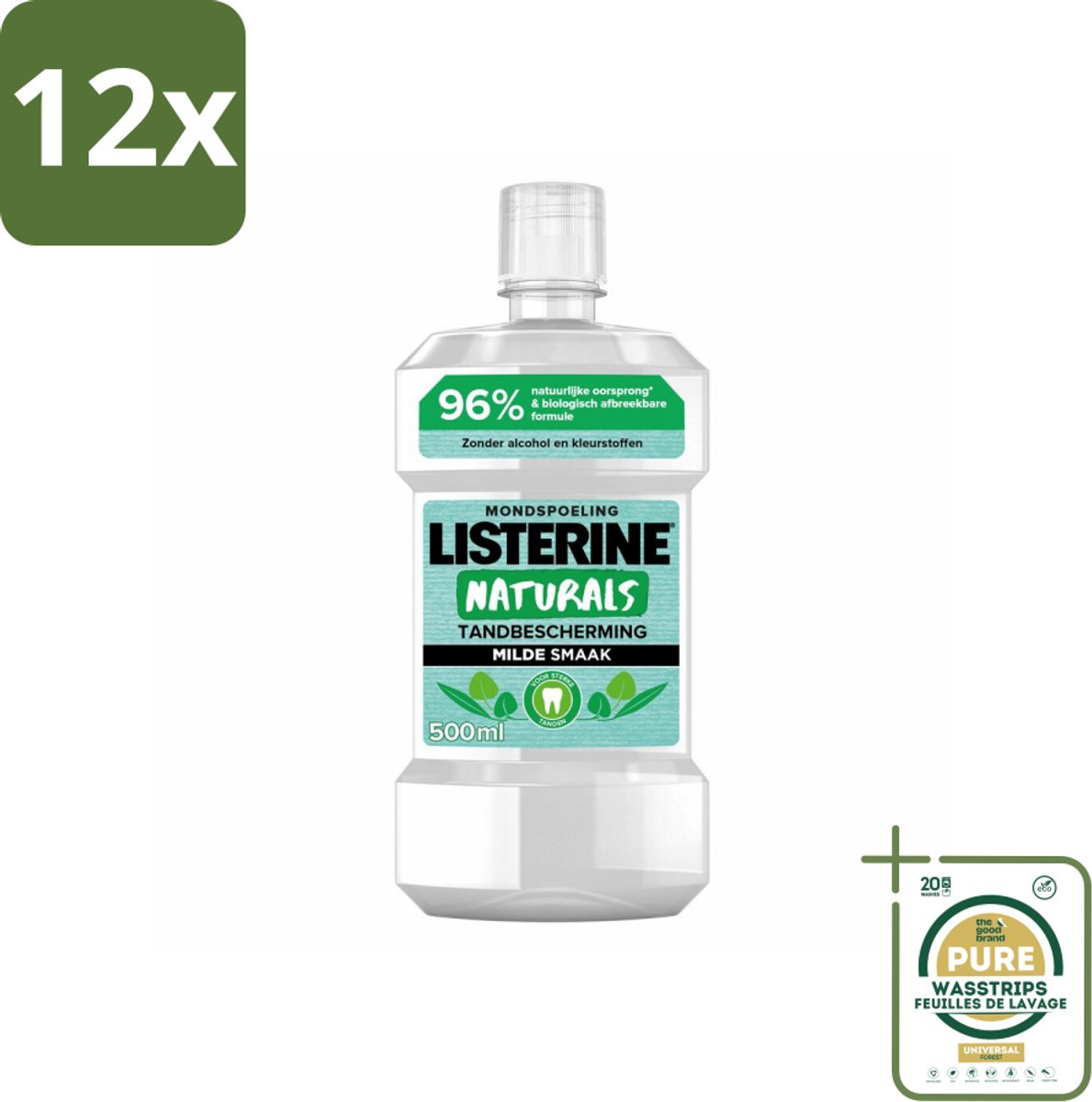 Listerine Naturals Mondwater Tandbescherming 500 ml - Voordeelverpakking - 12 stuks - Tandbescherming - Natuurlijk mondwater