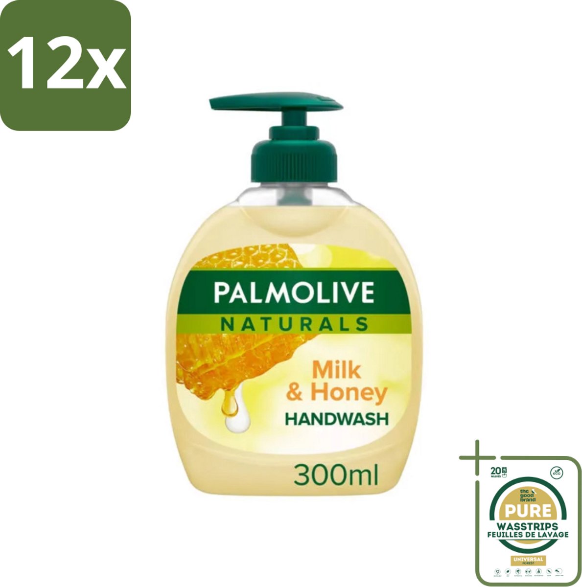 Pamlolive Naturals - Handzeep - Melk & Honing - 300 ml - Voordeelverpakking - 12 stuks - Zeepvrije handzeep - Handen verzorgen