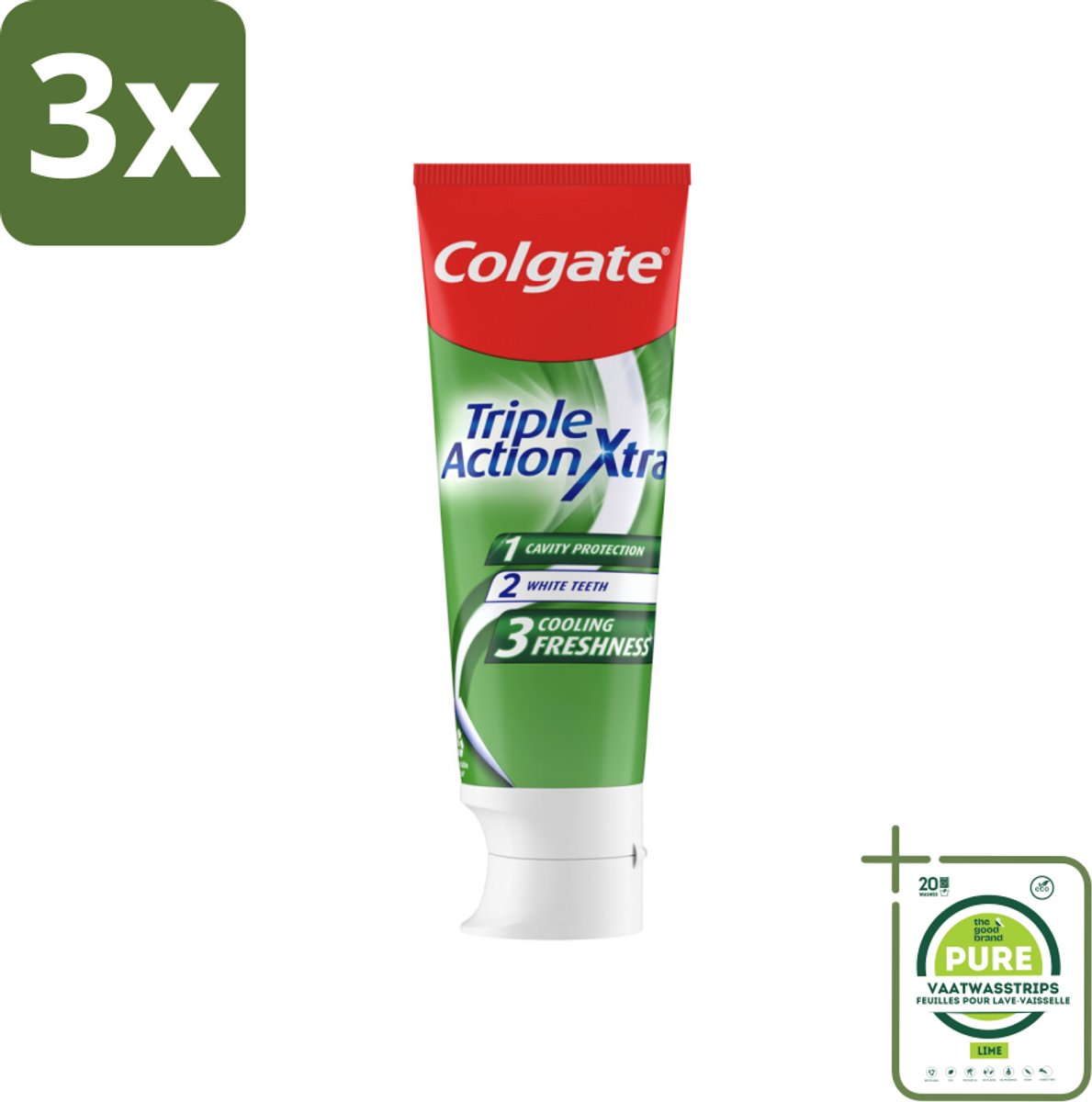 3 x Colgate Tandpasta Triple Action Extra Fresh 75 ml - Grootverpakking - Tandpasta - Gaatjes - Tanden - Frisse Adem - Witte Tanden